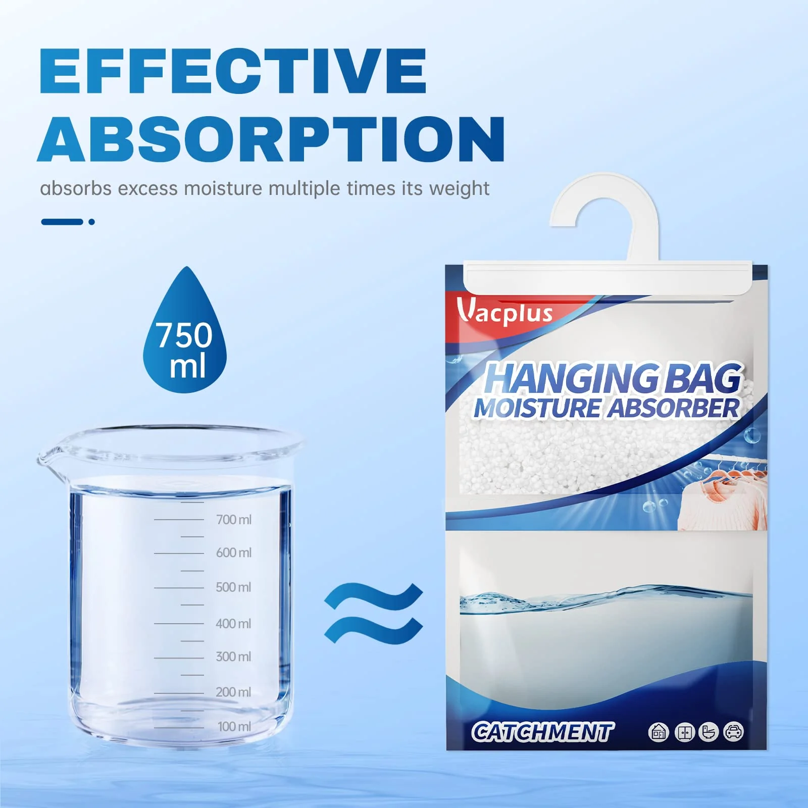 Vacplus Moisture Absorber, 10 Pack Portable Dehumidifiers for Closet and Enclosed Space, 14 OZ Dehumidifier Bags Effectively Trap Extra Moisture, Hanging Moisture Absorbers Eliminate Unpleasant Smell - Image 8
