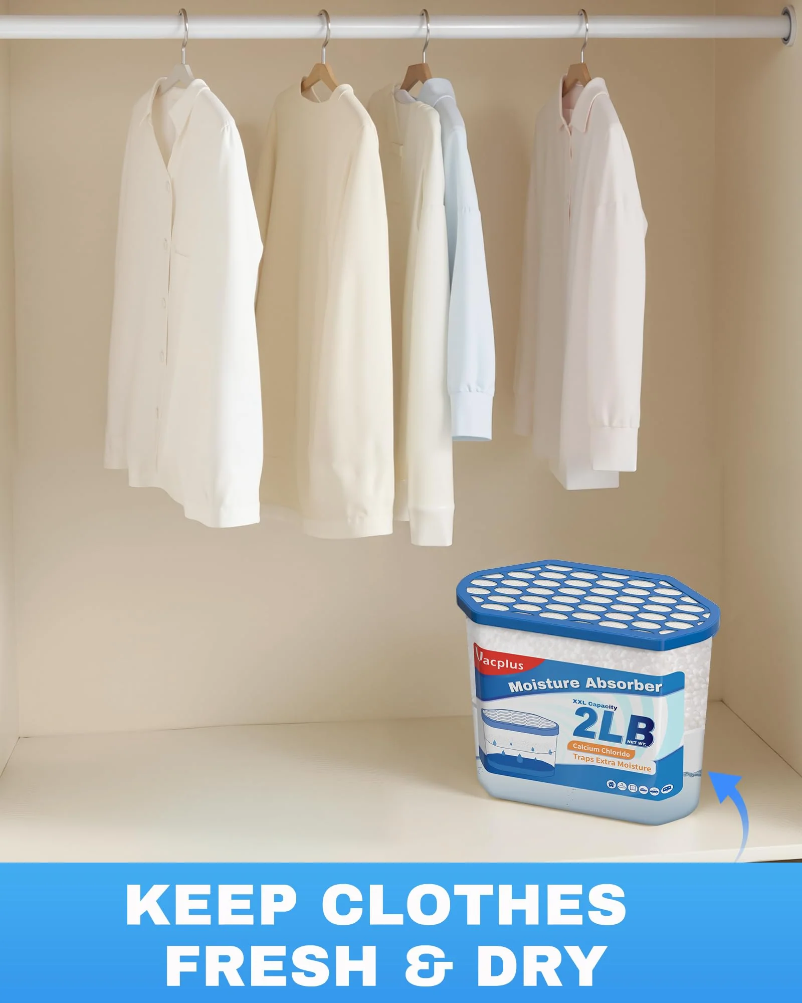 Vacplus Moisture Absorber Buckets – Large Capacity Dehumidifier and Humidity Absorber for Closet, Basement, Bathroom, RV, and Storage Areas, Unscented, 2 lbs, 4 Pack - Image 3