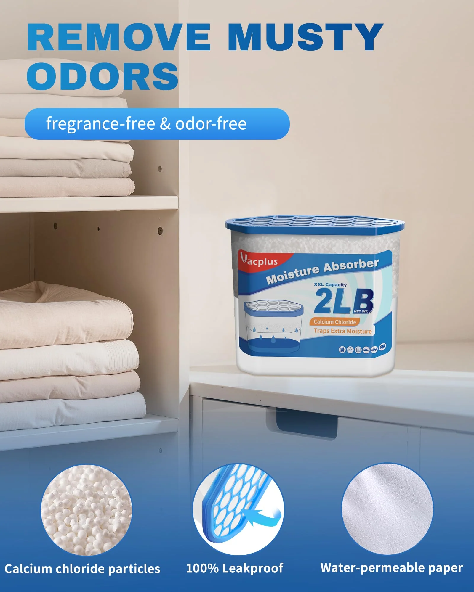 Vacplus Moisture Absorber Buckets – Large Capacity Dehumidifier and Humidity Absorber for Closet, Basement, Bathroom, RV, and Storage Areas, Unscented, 2 lbs, 4 Pack - Image 7