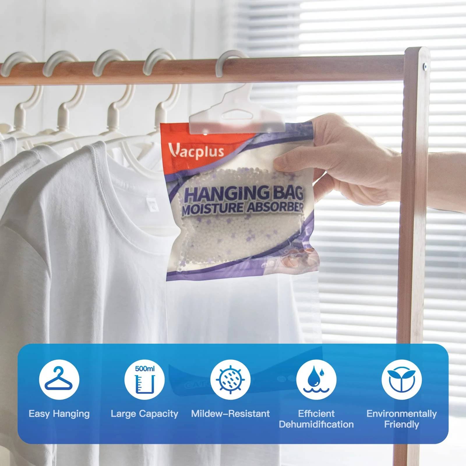 Vacplus Moisture Absorbers, Hanging Closet Dehumidifier Bags, Humidity Packs, Desiccant, Closet Dehumidifiers with Lavender Fragrance, 10 Pack, 9.8 OZ - Image 4