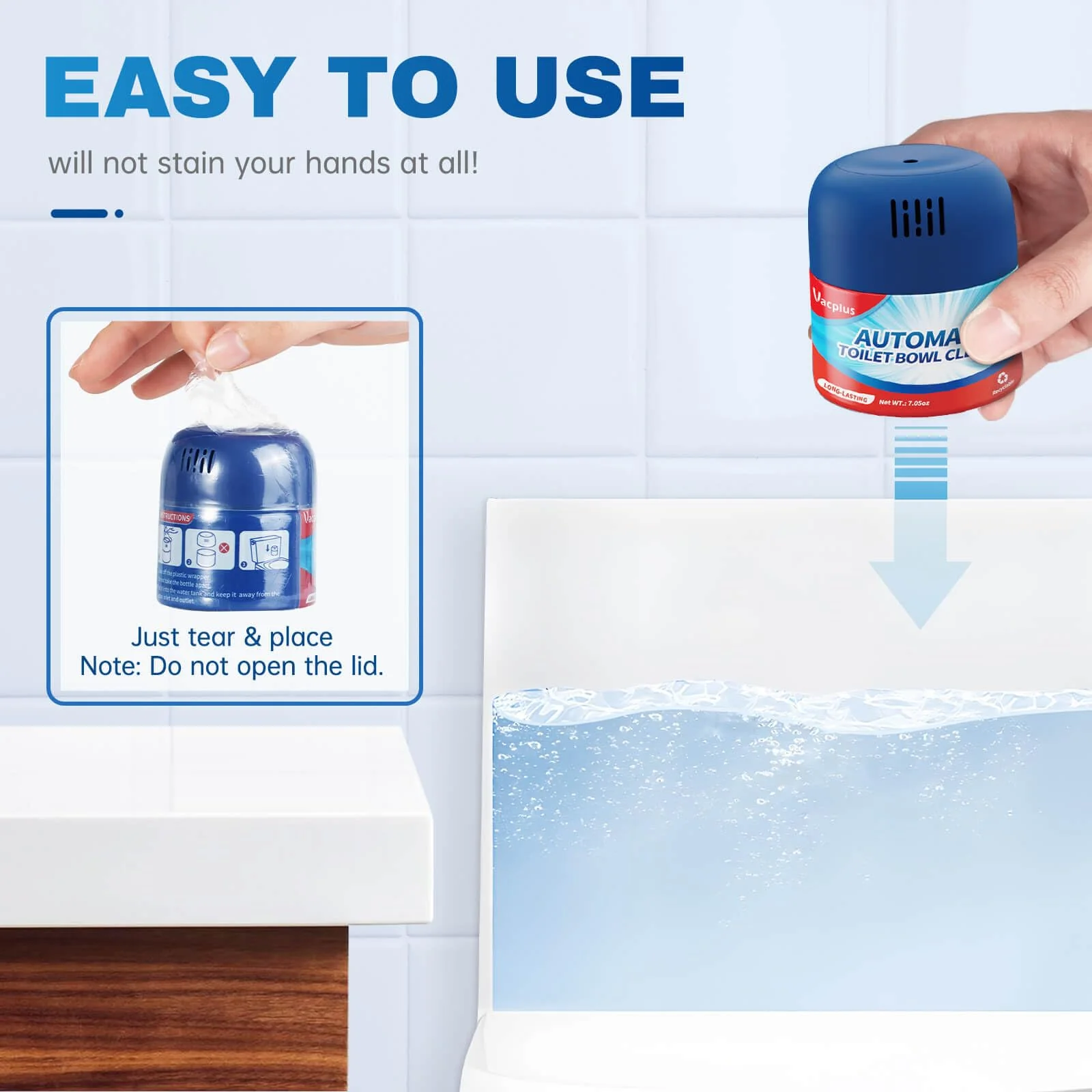 Vacplus Toilet Bowl Cleaners - 3 Pack, Automatic Long-Lasting Toilet Cleaner Bottles, Easy-to-Use & Powerful Cleaning - Image 4