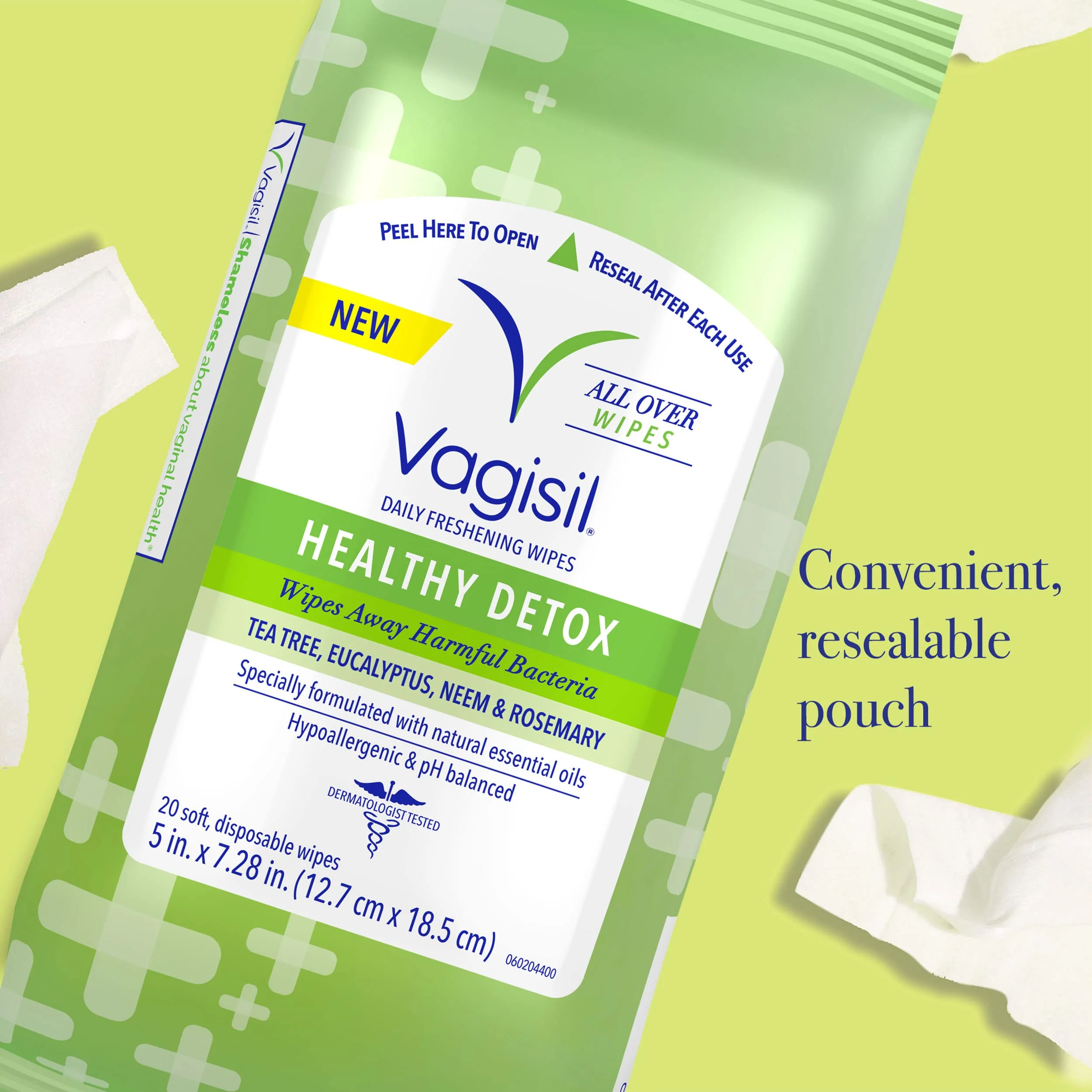 Vagisil Wipes for All Over Cleaning, Health Detox, Formulated with Essential Oils, 20 Wipes in a Re-Sealable Pouch (Pack of 1) - Image 4