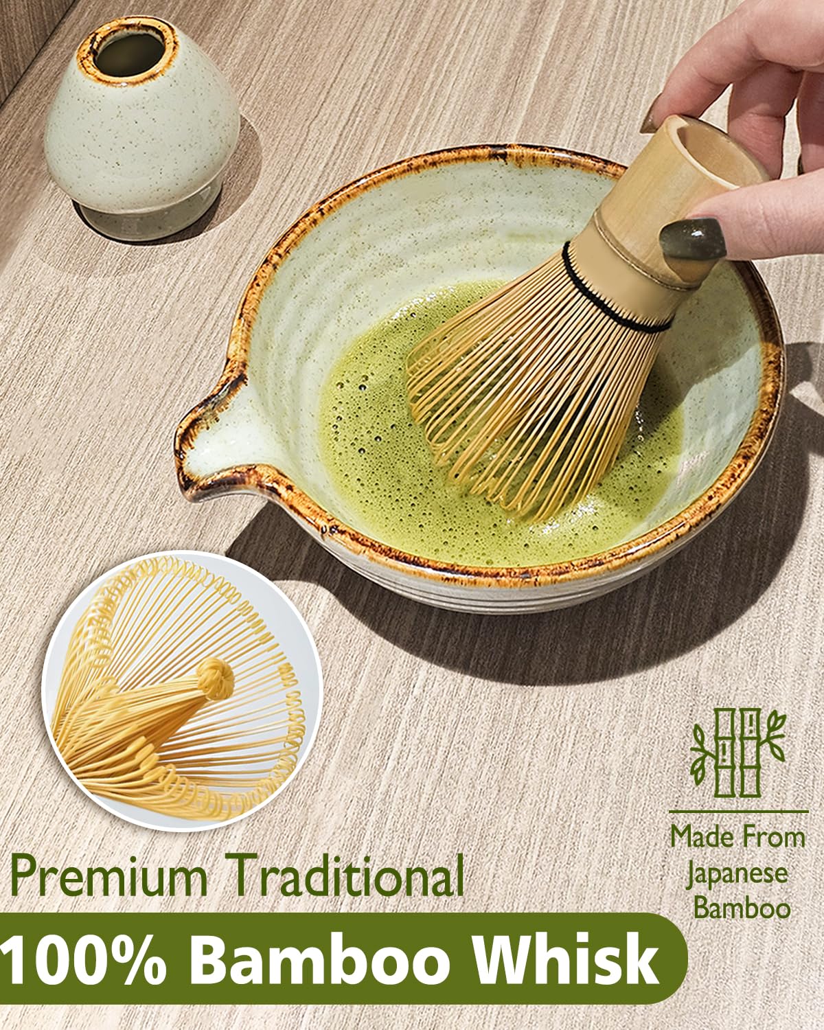Vaiheng Matcha Whisk Set with Matcha Bowl, Matcha Whisk Holder Matcha Bamboo Whisk, Scoop, Sifter, Unique Gifts for Women Men Girl Friend Home Kitchen Decor Gifts for Tea Enthusiasts Christmas - Image 5