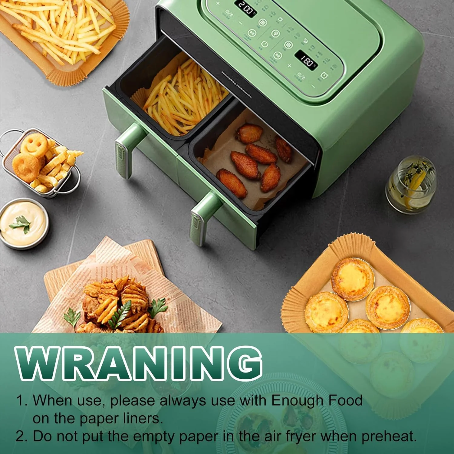 Vailnd 300Pcs Air Fryer Paper Liners Disposable, 8x5.5" Rectangle Parchment Paper, Sheets, Non-stick Liners for Rectangular Airfryer Basket Oilproof Waterproof - Image 3