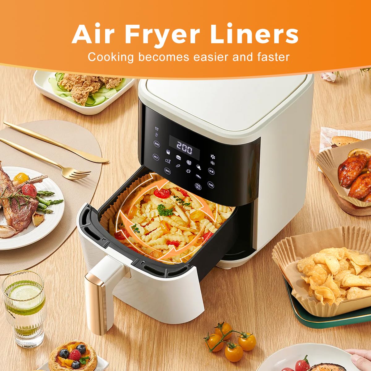 Vailnd Air Fryer Disposable Paper Liners 9inch Square, 125PCS Non-Stick Food Grade Air Fryer Parchment Paper, Oil Resistant & Waterproof Baking Liner for 8-12 QT Air Fryer Oven - Image 3