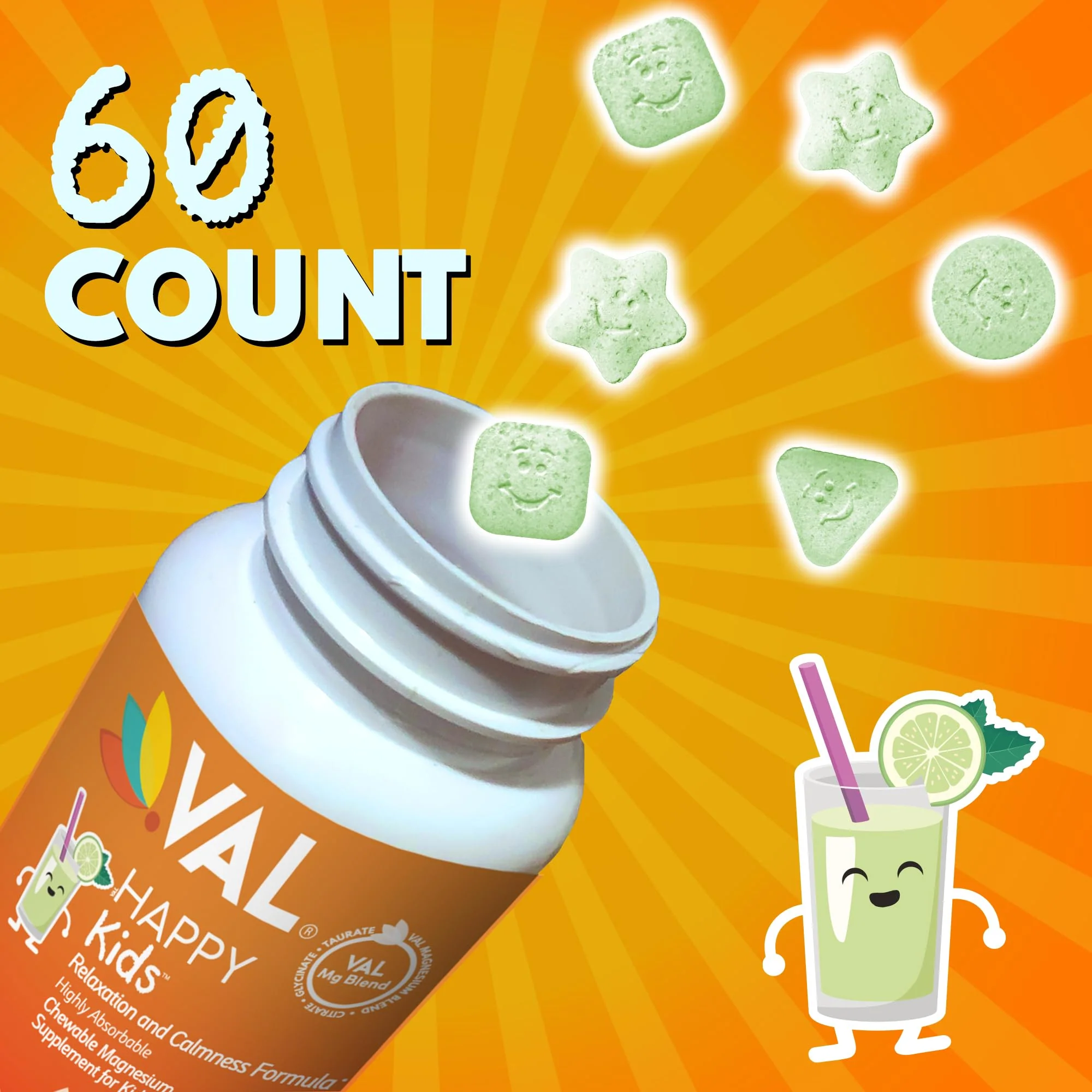 VAL Magnesium for Kids | High-Absorption Magnesium for Calm, Relaxation & Focus | Mg Glycinate, Citrate & Taurate | with Vitamin B6, D & C | Sugar-Free, Non-GMO | Lemonade | 60 Chewable Tablets - Image 4
