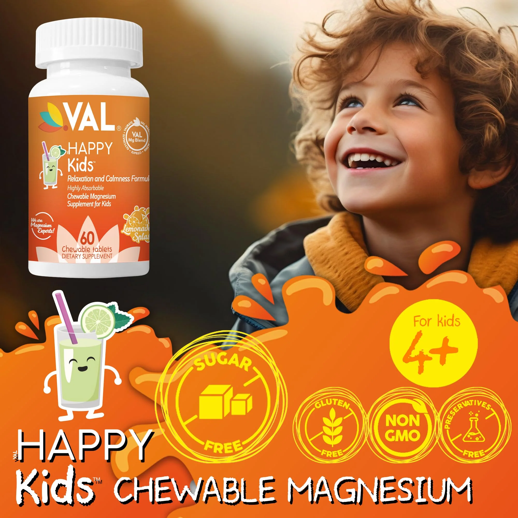 VAL Magnesium for Kids | High-Absorption Magnesium for Calm, Relaxation & Focus | Mg Glycinate, Citrate & Taurate | with Vitamin B6, D & C | Sugar-Free, Non-GMO | Lemonade | 60 Chewable Tablets - Image 9