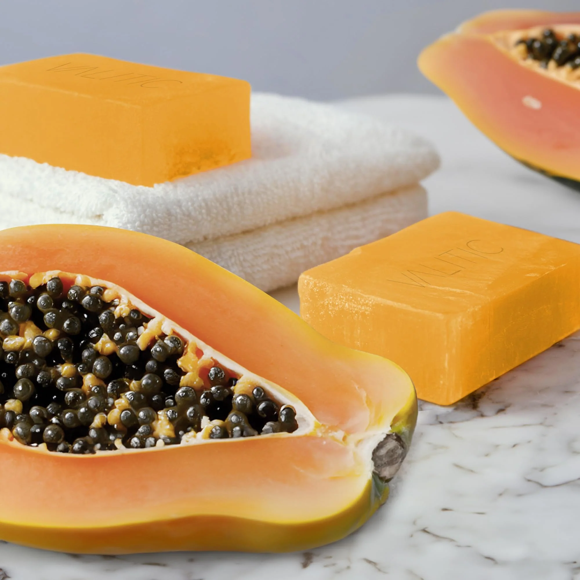 VALITIC Papaya and Turmeric Kojic Acid Soap Bar - Dark Spot Corrector Skin Care Cleansing Bar - Infused with Vitamin C, Hyaluronic Acid, Collagen - Papaya 2 Pack, Kojic 2 Pack - Image 3
