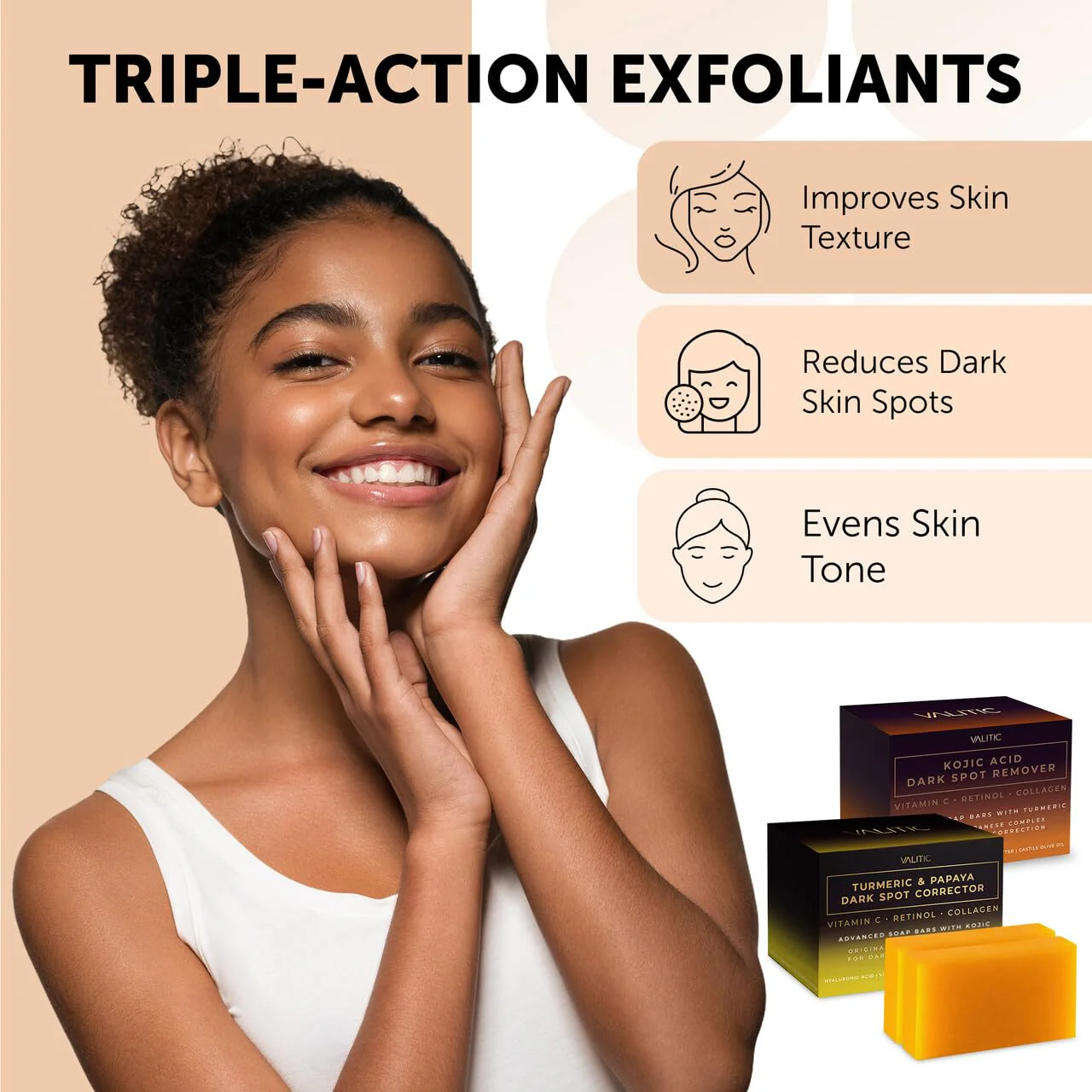 VALITIC Papaya and Turmeric Kojic Acid Soap Bar - Dark Spot Corrector Skin Care Cleansing Bar - Infused with Vitamin C, Hyaluronic Acid, Collagen - Papaya 2 Pack, Kojic 2 Pack - Image 9