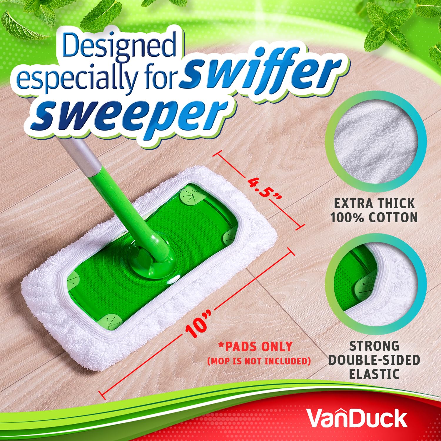 VanDuck Reusable 100% Cotton Mop Pads Compatible with Swiffer Sweeper (4-Pack), Terry Cloth Mop Covers Washable for Wet Mopping and Floor Cleaning (Handle is Not Included) - Image 7