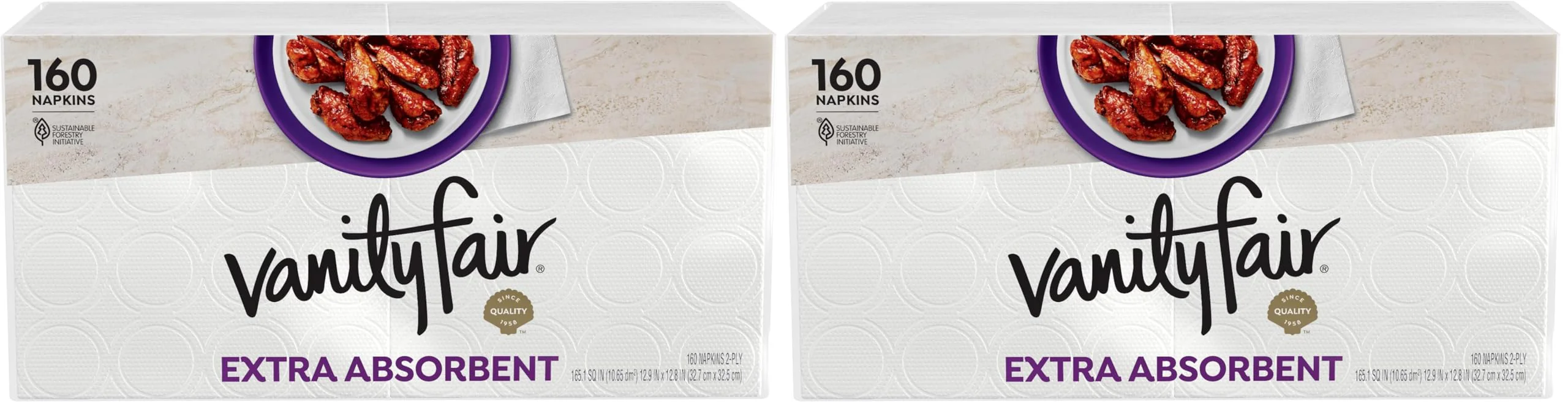 Vanity Fair Extra Absorbent Premium Paper Napkins, 160 Count, Disposable Napkins Made Soft And Strong For Messy Meals And Everyday Use (Pack of 2)