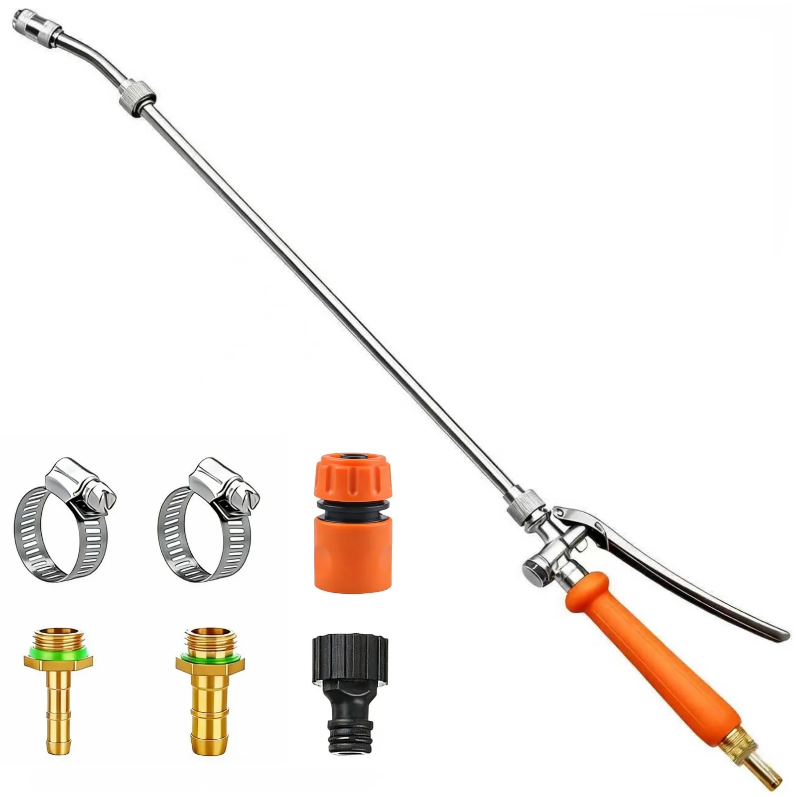 VANPET All Metal Sprayer Wand,1/4" & 3/8" & 1/2" Hose Fittings Sprayer Wand Replacement, Stainless Steel Sprayer Wand with Shut off Valve & 2 Hose Clamps (29 Inches Sprayer Wand)