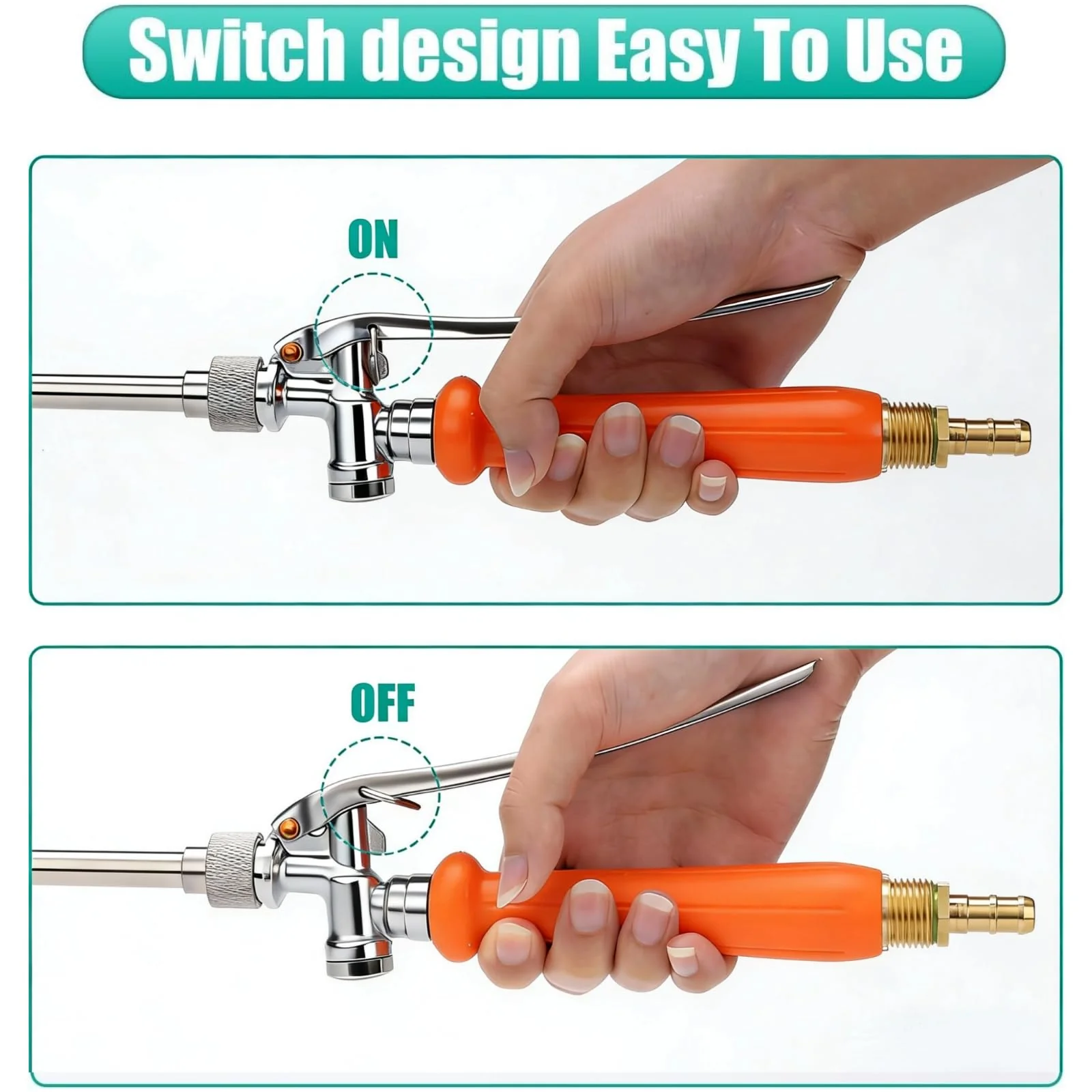VANPET All Metal Sprayer Wand,1/4" & 3/8" & 1/2" Hose Fittings Sprayer Wand Replacement, Stainless Steel Sprayer Wand with Shut off Valve & 2 Hose Clamps (29 Inches Sprayer Wand) - Image 6