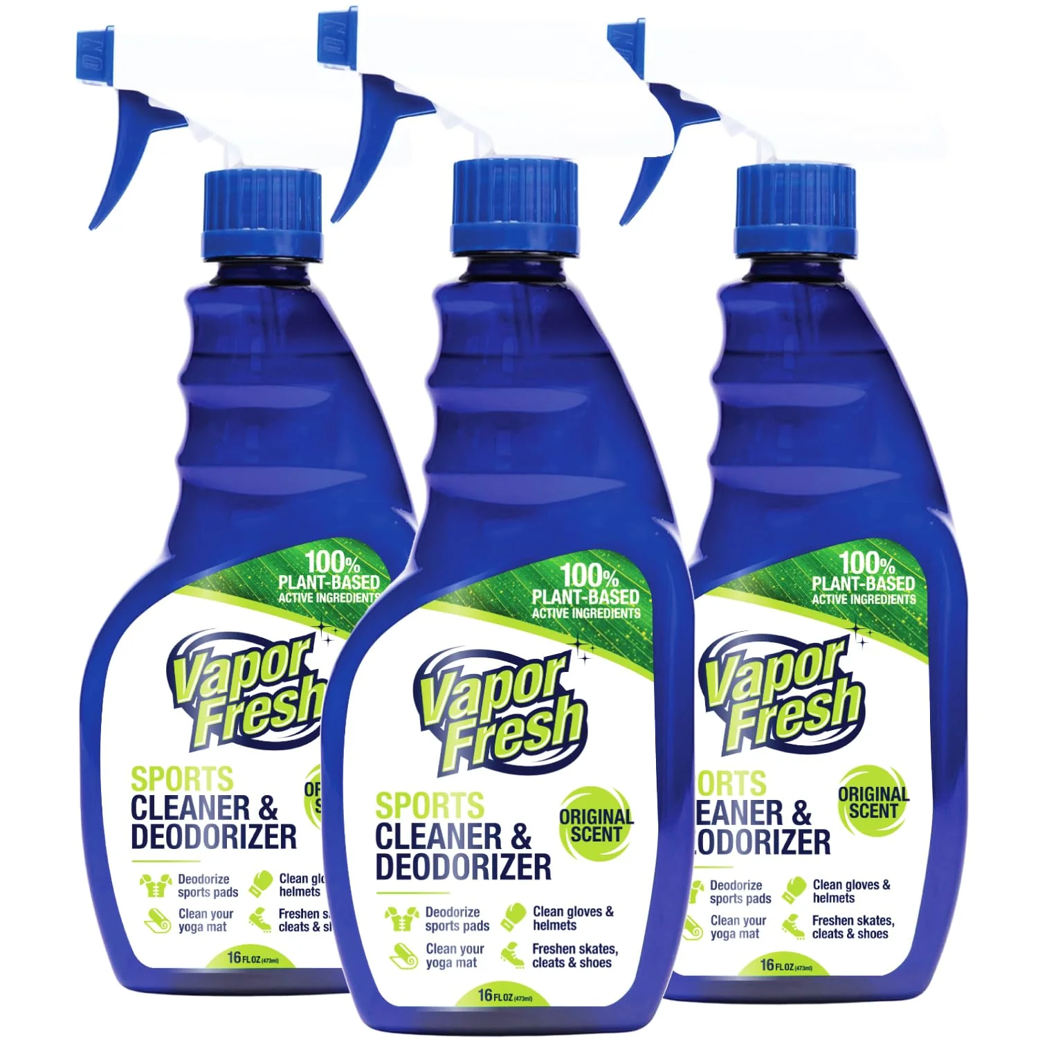 Vapor Fresh Sports Cleaner and Deodorizer - For Boxing Gloves, Sports Pads, Helmets, Gym Bags, Gym Equipment and More - Naturally Powered By Plants, 16 Fl Oz (3-Pack)
