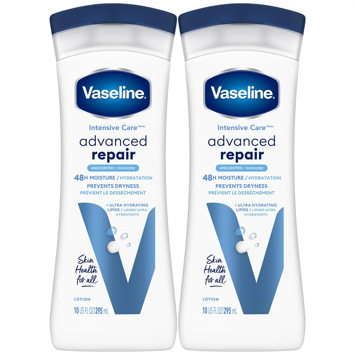 Vaseline Intensive Care Lotion, Unscented, Advanced Repair 2-Pack – Non-Greasy Moisturizer for Extremely Dry Skin, 10 Oz Ea