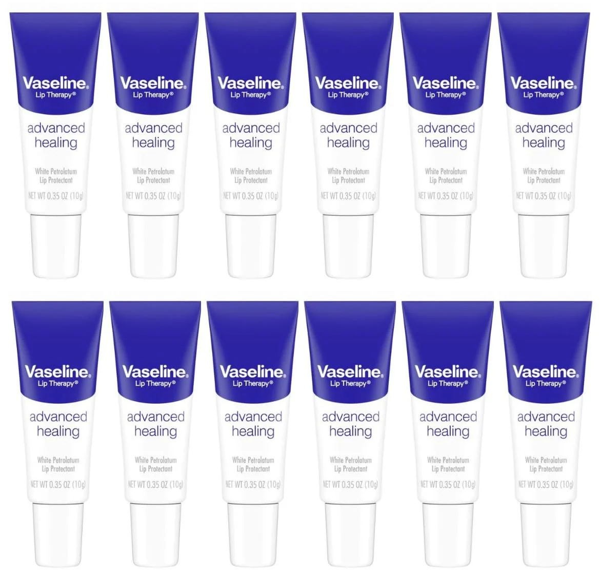 Vaseline Lip Therapy Petroleum Jelly, Advanced Formula 0.35 oz (12 pack)