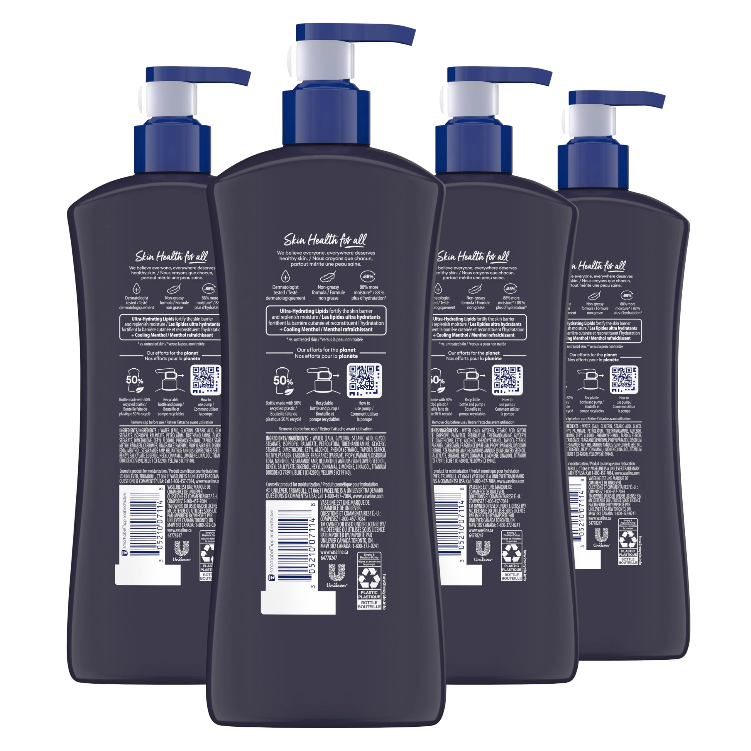 Vaseline Men Cooling Hydration 3-in-1 4 Pack for Dry Skin Face, Hands & Body Lotion for Men with Menthol & Ultra-Hydrating Lipids 20.3 oz - Image 9