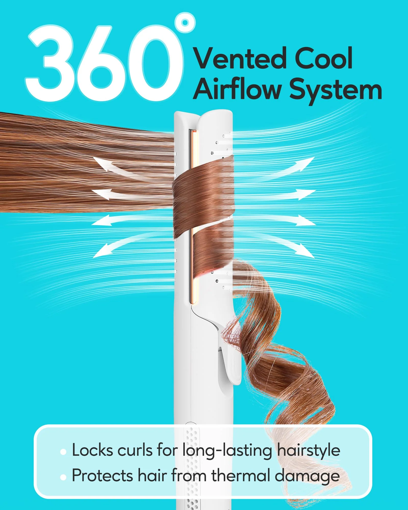 VAVOOV Pro Airflow Styler, Hair Straightener and Curler 2 in 1 with 360° Vented Cool Air for Long-Lasting Curls, 1 Inch Ceramic Flat Iron, Dual Voltage, White - Image 2