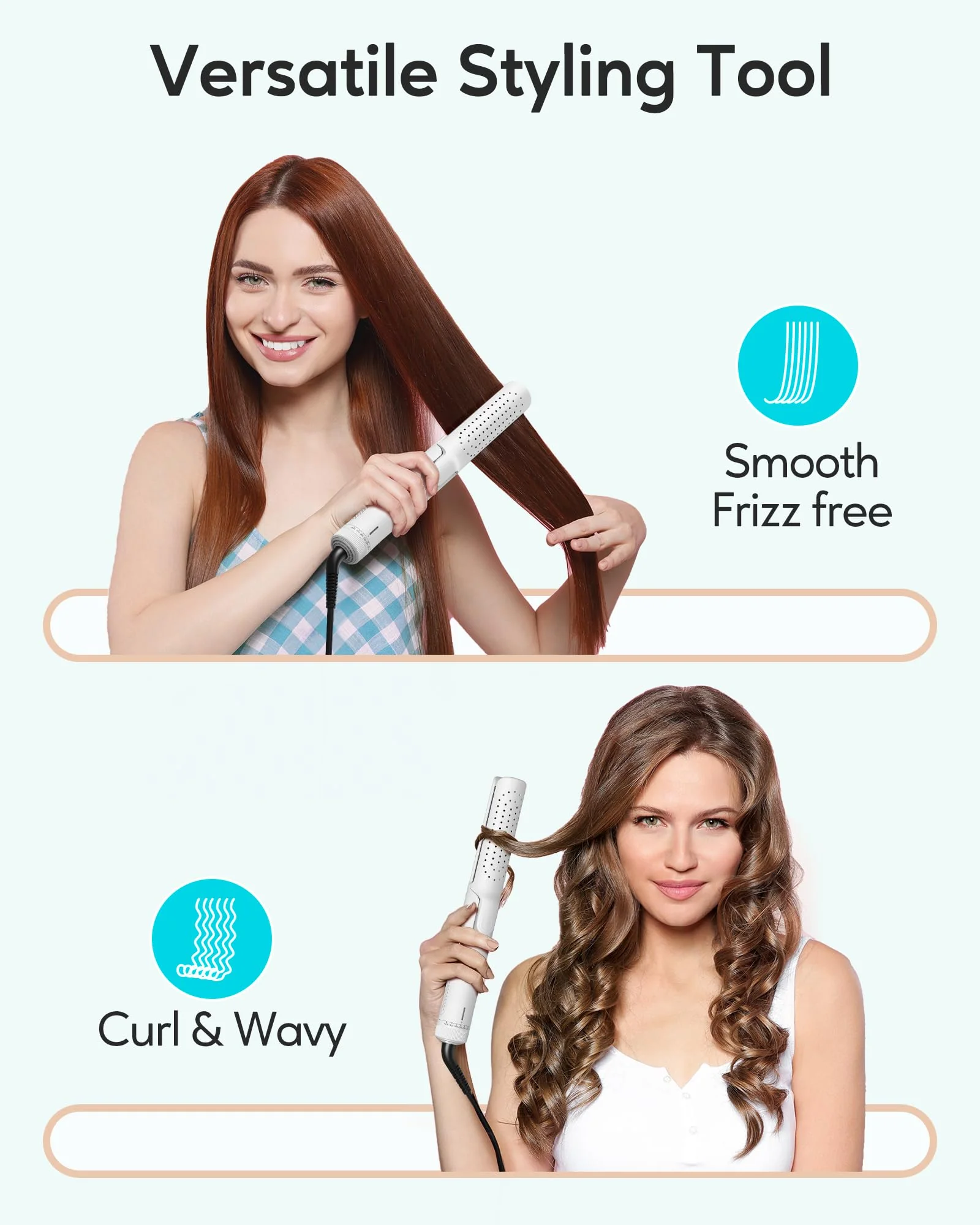 VAVOOV Pro Airflow Styler, Hair Straightener and Curler 2 in 1 with 360° Vented Cool Air for Long-Lasting Curls, 1 Inch Ceramic Flat Iron, Dual Voltage, White - Image 5