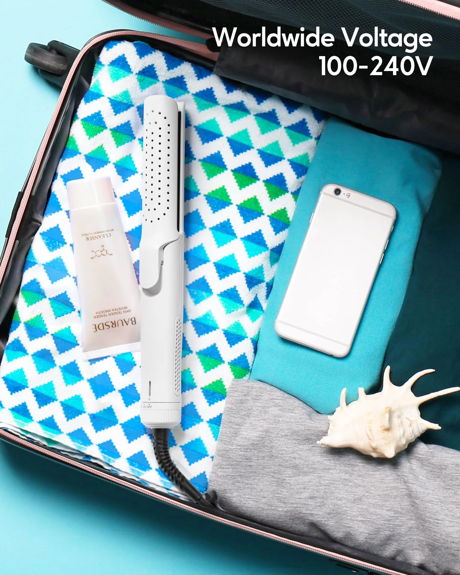 VAVOOV Pro Airflow Styler, Hair Straightener and Curler 2 in 1 with 360° Vented Cool Air for Long-Lasting Curls, 1 Inch Ceramic Flat Iron, Dual Voltage, White - Image 7