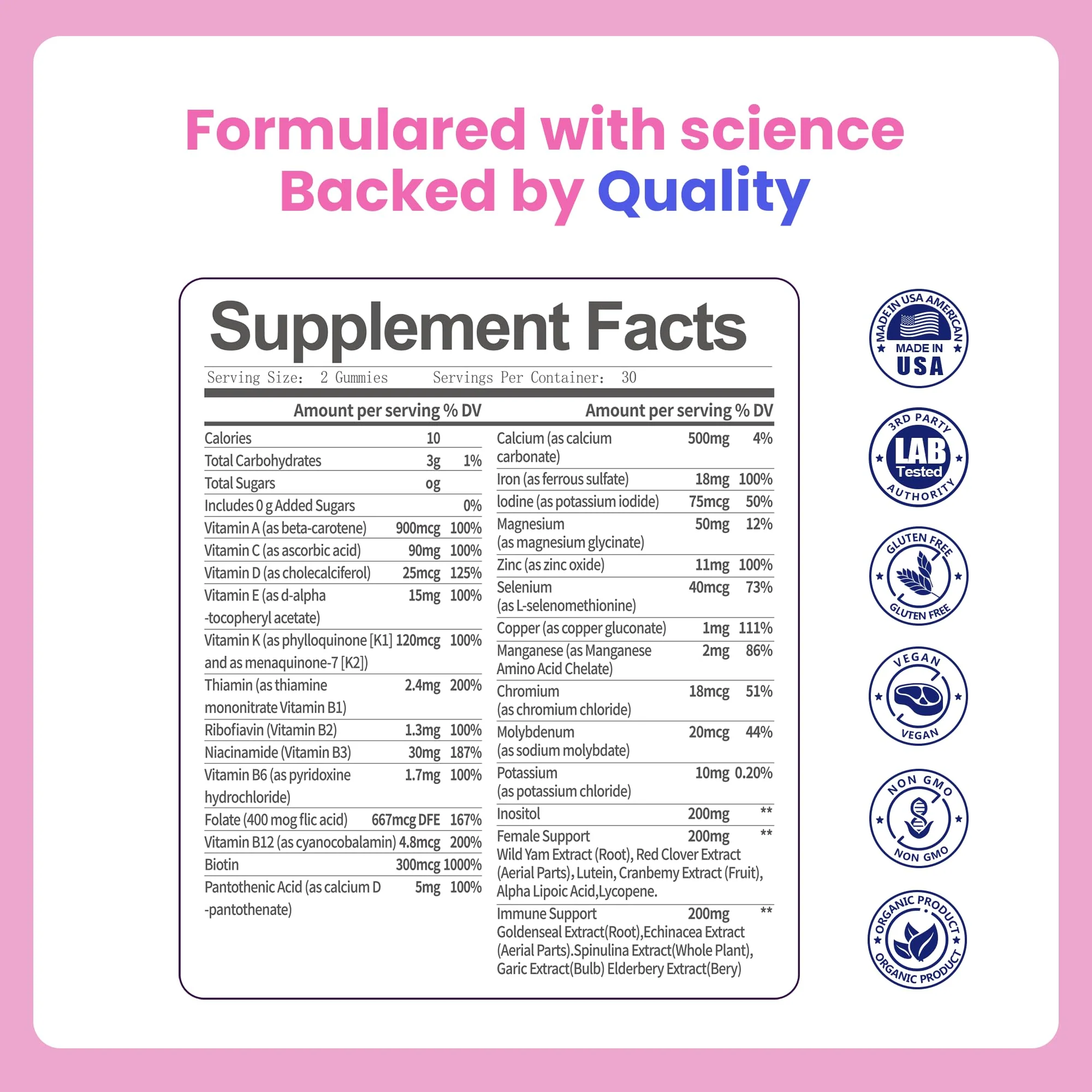 VCCVBB All-in-One Women's Multivitamin Gummies with Complete Vitamin & Mineral Complex, Herbal Blends for Energy, Overall Health, High Potency Hair Skin and Nails Vitamins, Strawberry Flavor, 60 Count - Image 3