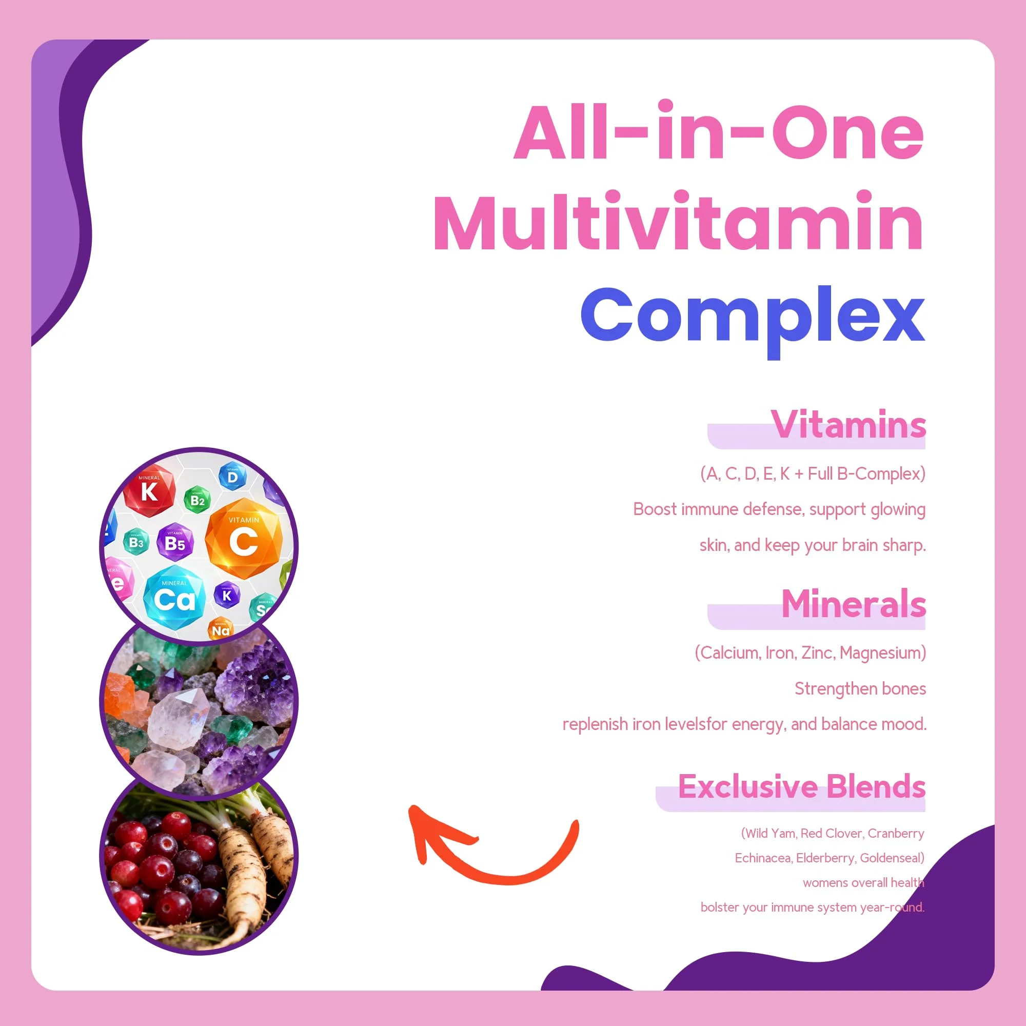 VCCVBB All-in-One Women's Multivitamin Gummies with Complete Vitamin & Mineral Complex, Herbal Blends for Energy, Overall Health, High Potency Hair Skin and Nails Vitamins, Strawberry Flavor, 60 Count - Image 9