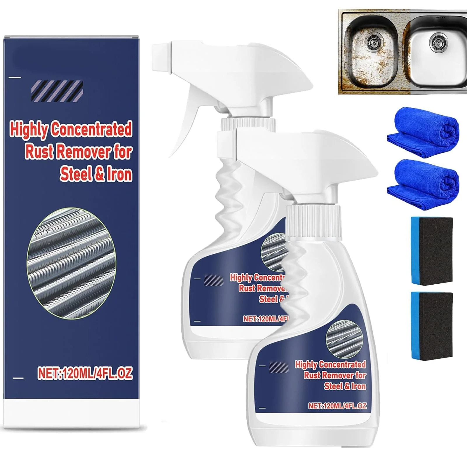 Vedaeyer Rust Remover, Heavy-Duty Concentrated Rust Remover for Metals, Rust Stain Remover for Tools, Stainless Steel, Automotive Parts, Fast Acting Rust (2pcs)