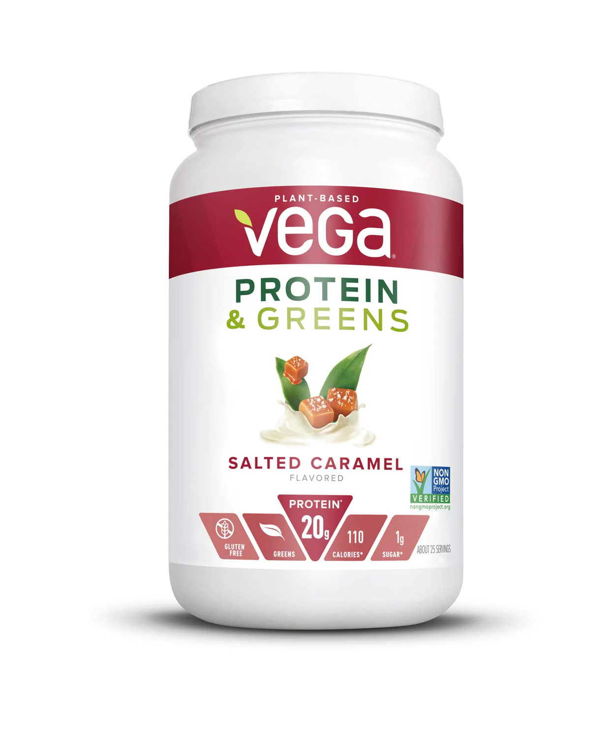 Vega Protein and Greens, Salted Caramel, Plant Based Protein Powder Plus Veggies, Vegan Protein Powder, Keto-Friendly, Vegetarian, Gluten Free, Soy Free, Dairy Free, Lactose Free, 25 Servings, 26.5 Ounce