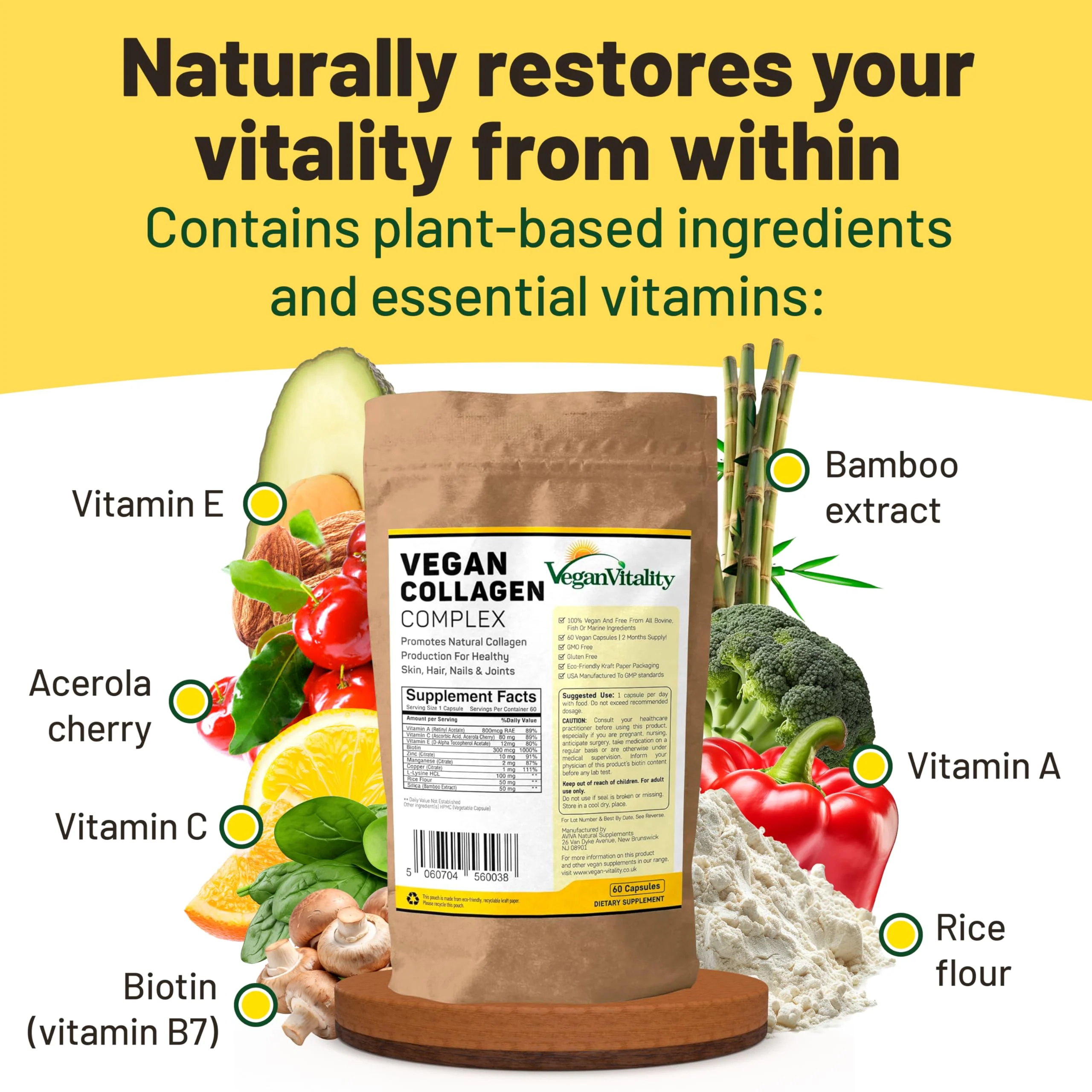 Vegan Collagen Supplements with Biotin for Hair, Skin, Nails & Joints - 2 Months Supply. Cruelty Free Plant Based Collagen Vegan, Vegetarian Collagen Booster Pills. Vegan Collagen for Women and Men - Image 4