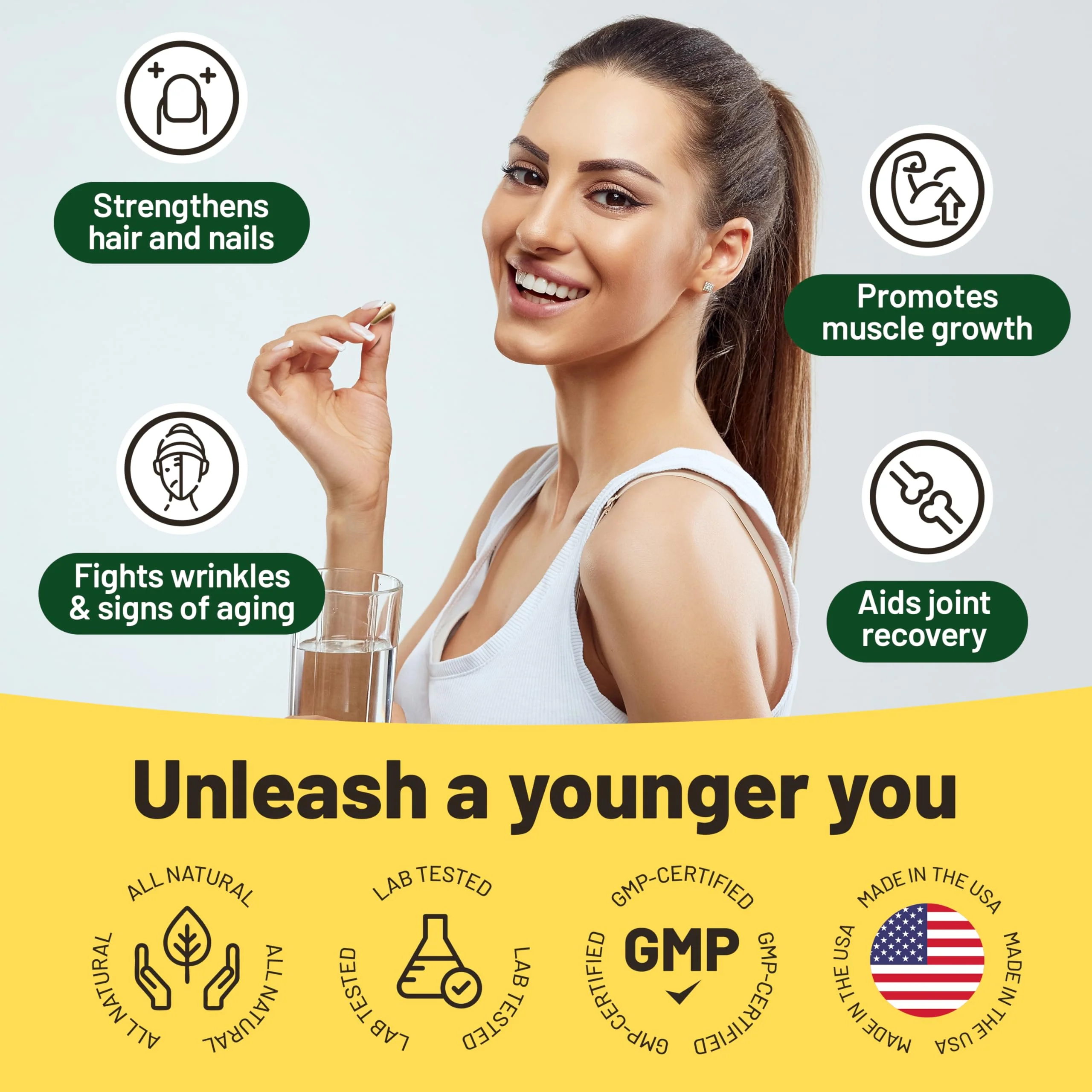 Vegan Collagen Supplements with Biotin for Hair, Skin, Nails & Joints - 2 Months Supply. Cruelty Free Plant Based Collagen Vegan, Vegetarian Collagen Booster Pills. Vegan Collagen for Women and Men - Image 6