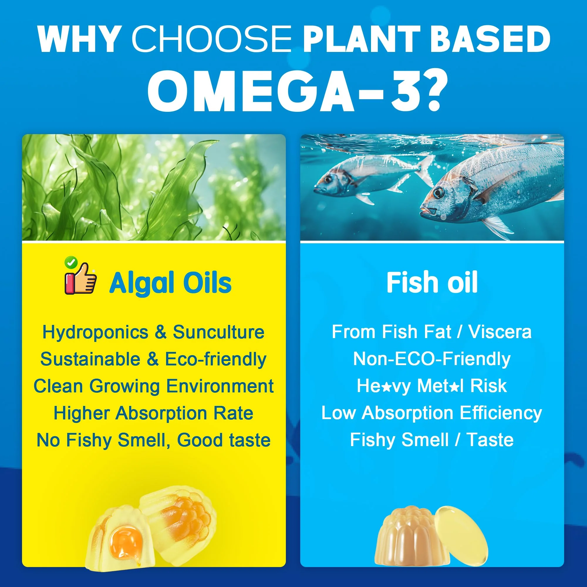 Vegan Omega-3 Gummies 1000mg +CoQ10+Magnesium- EPA 600mg DHA 400mg, Fish Oil Omega 3 Supplements Alternative for Women Men Adults, Liposomal, Algae, Plant Sterols, Garlic,B6,B9, B12, Sugar Free, 2Pack - Image 7