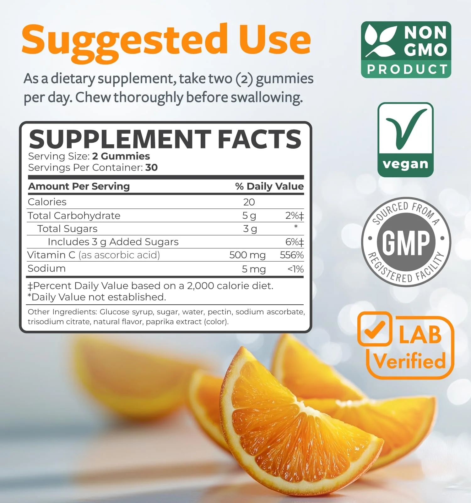 Vegan Vitamin C Gummies for Adults - Immune Support Gummies with Chewable Vitamin C 500mg per Serving for Daily and Seasonal Wellness - High Potency Non-GMO Formula - Orange Flavor (1 Month Supply) - Image 6