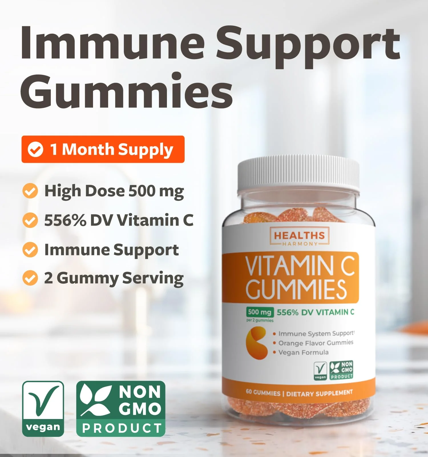 Vegan Vitamin C Gummies for Adults - Immune Support Gummies with Chewable Vitamin C 500mg per Serving for Daily and Seasonal Wellness - High Potency Non-GMO Formula - Orange Flavor (1 Month Supply) - Image 8
