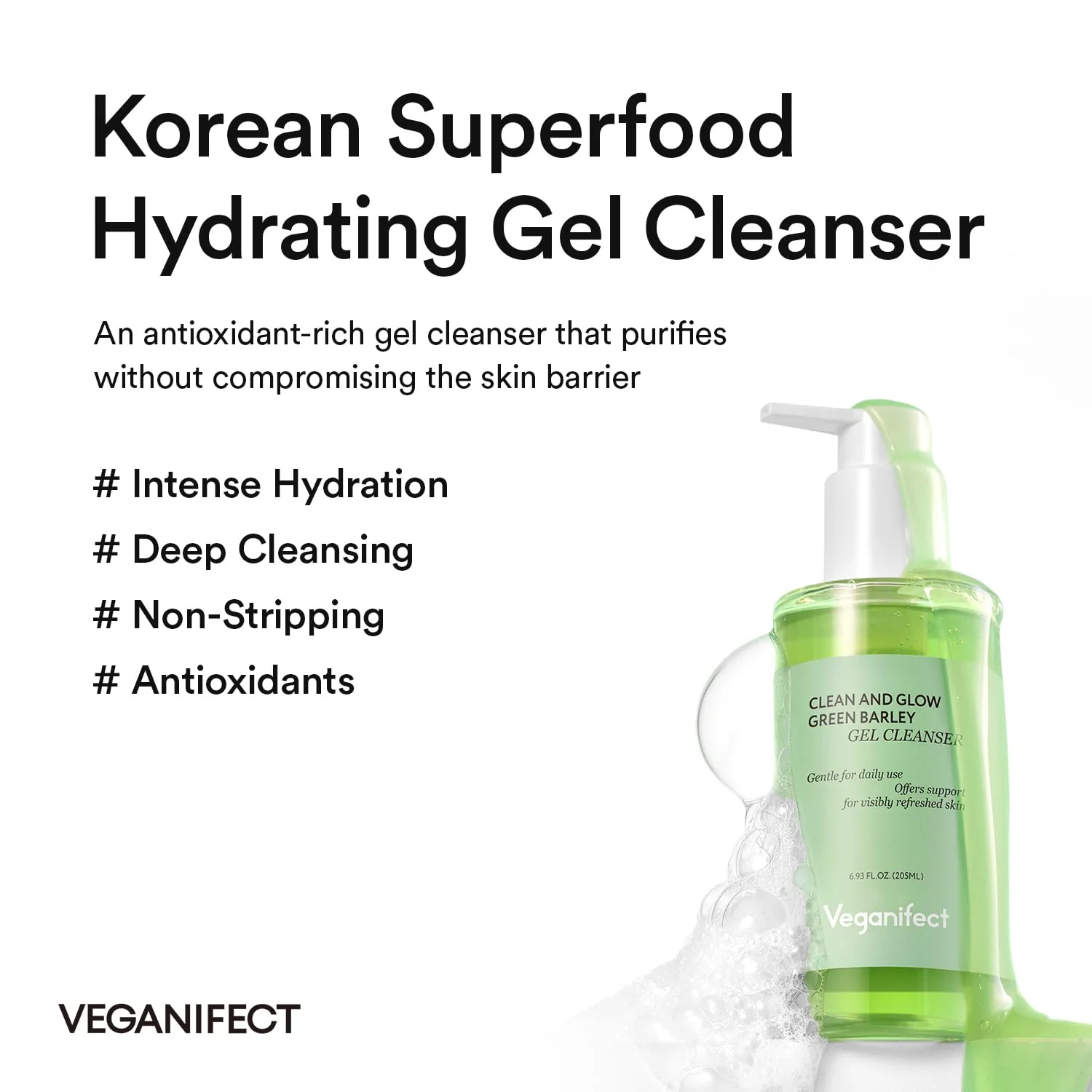 VEGANIFECT Hydrating Gel Face Wash, Citric Acid + LHA + Glycerin + Beta Glucan, Gentle Cleanser, Oil Free, Sensitive Skin, Dehydrated Skin, Korean Skin Care, Big Size (205ml/6.93 fl oz) - Image 8