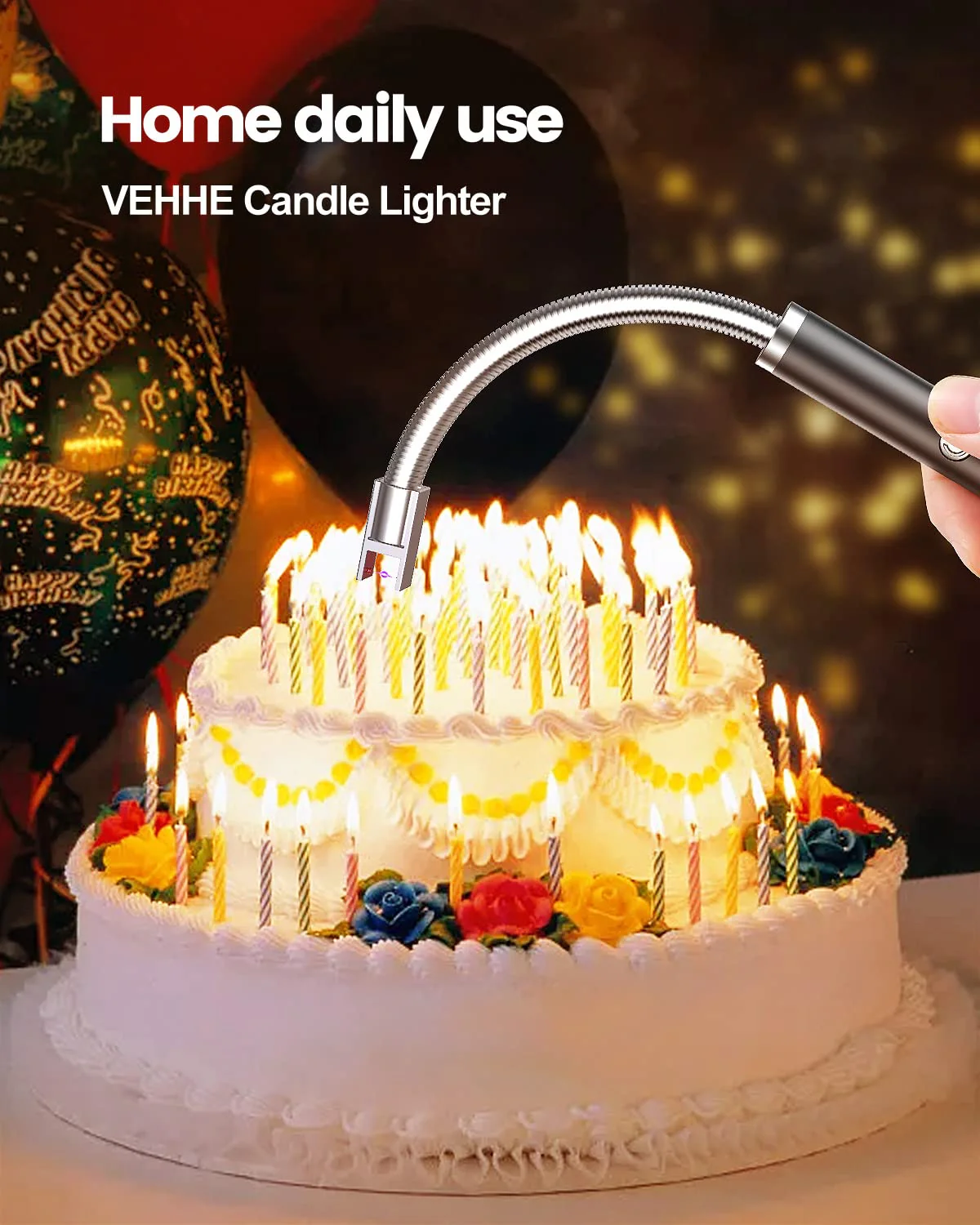 VEHHE Candle Lighter, 2 Pack Rechargeable Electric Lighter with LED Battery Display Safety Switch, Flexible Neck USB Lighters for Candles Camping Grill Gas Stoves Cooking (Black & Pink) - Image 4