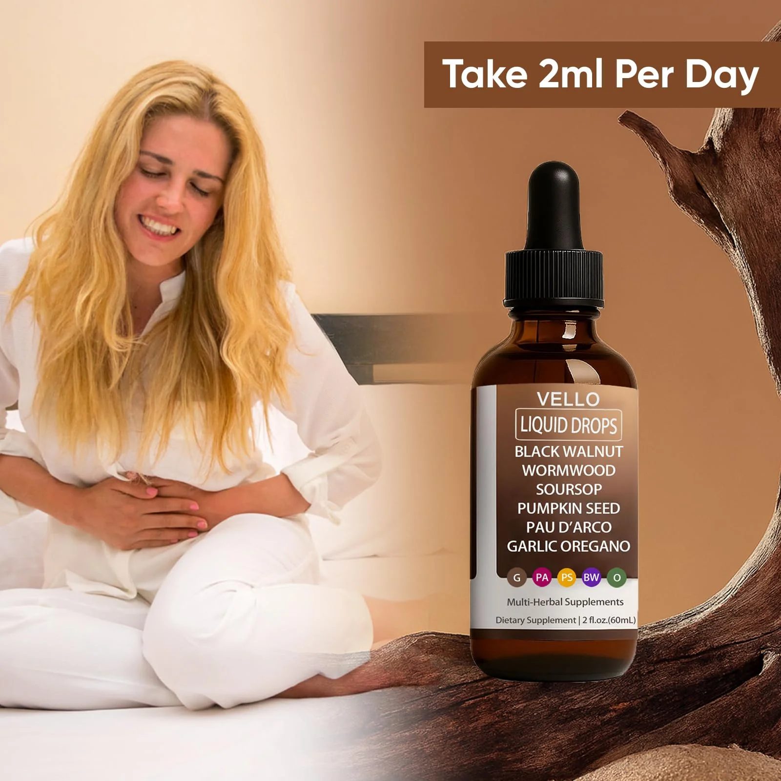 Vello Black Walnut Wormwood Gut Cleanse, Wormwood Black Walnut Clove Drops with Garlic Oregano, Soursop, Pau D'arco, Pumpkin Seed Extracts, Support Gut & Digestion Balance, Improve Energy (2) - Image 3