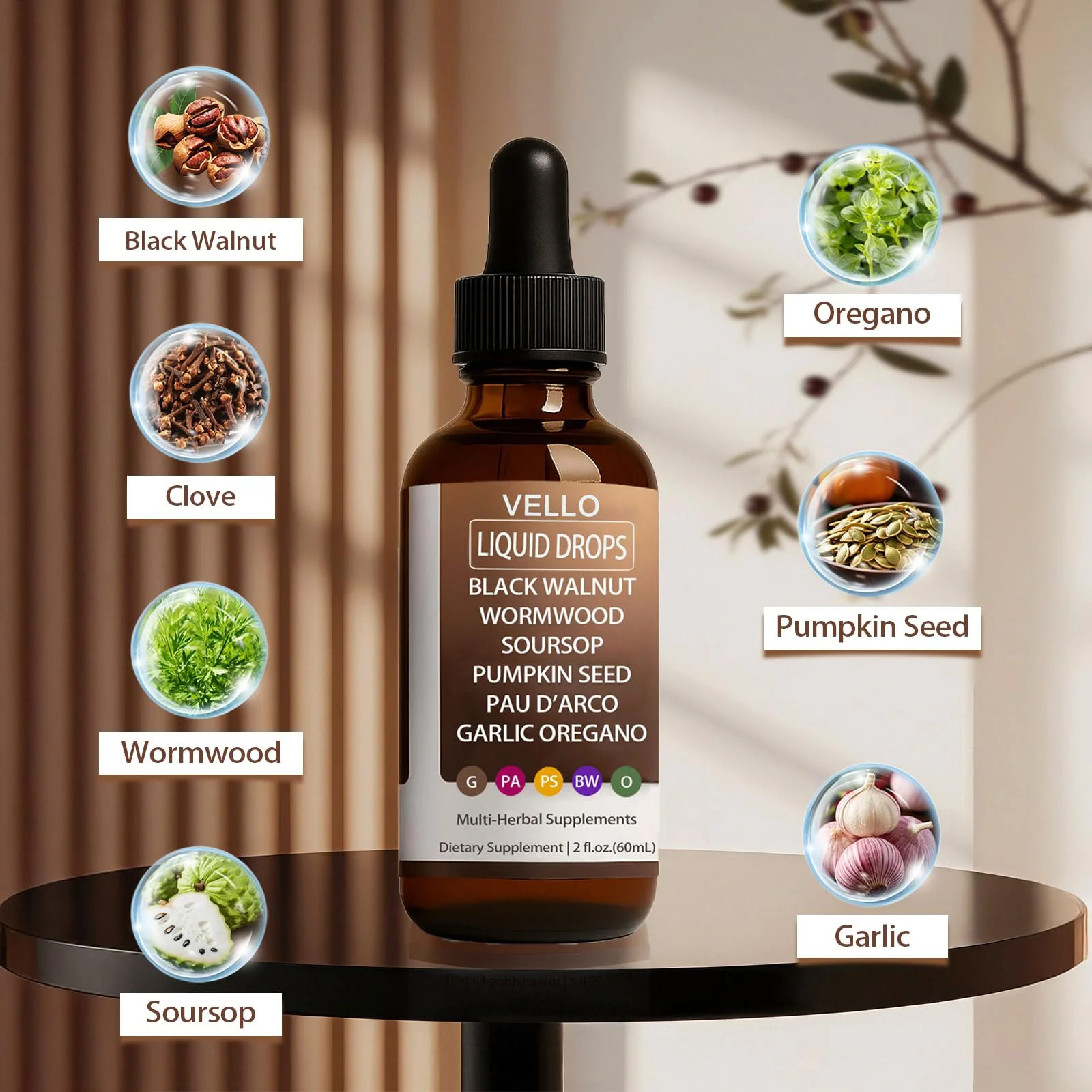 Vello Black Walnut Wormwood Gut Cleanse, Wormwood Black Walnut Clove Drops with Garlic Oregano, Soursop, Pau D'arco, Pumpkin Seed Extracts, Support Gut & Digestion Balance, Improve Energy (2) - Image 4