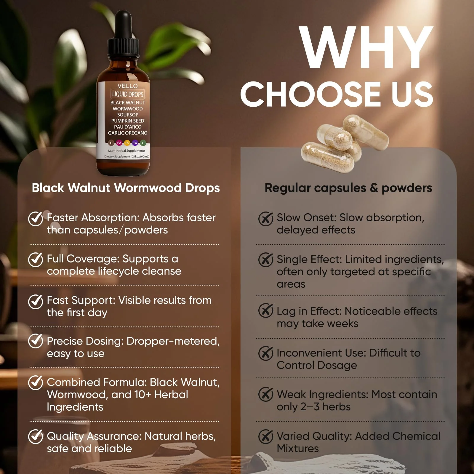 Vello Black Walnut Wormwood Gut Cleanse, Wormwood Black Walnut Clove Drops with Garlic Oregano, Soursop, Pau D'arco, Pumpkin Seed Extracts, Support Gut & Digestion Balance, Improve Energy (2) - Image 7
