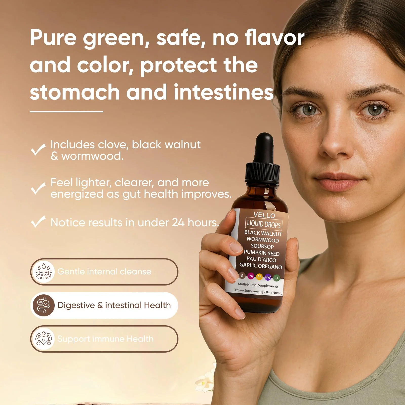Vello Black Walnut Wormwood Gut Cleanse, Wormwood Black Walnut Clove Drops with Garlic Oregano, Soursop, Pau D'arco, Pumpkin Seed Extracts, Support Gut & Digestion Balance, Improve Energy (2) - Image 8