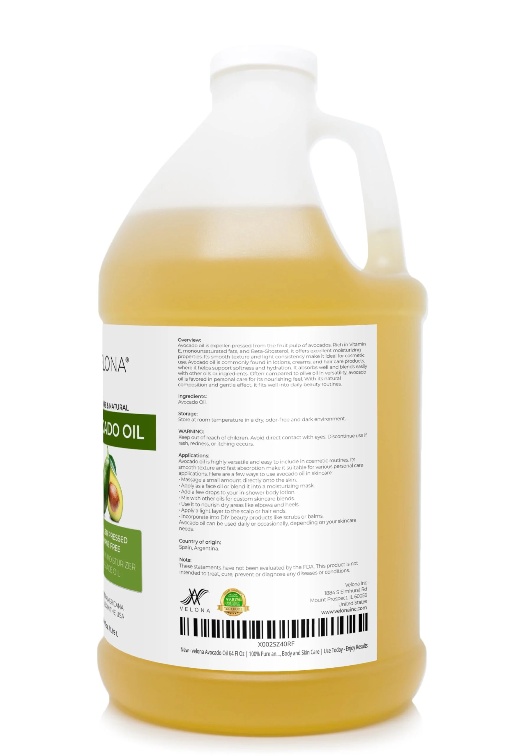velona Avocado Oil 64 Fl Oz | 100% Pure and Natural Carrier Oil | Expeller-Pressed | Hair, Body and Skin Care | Use Today - Enjoy Results - Image 4