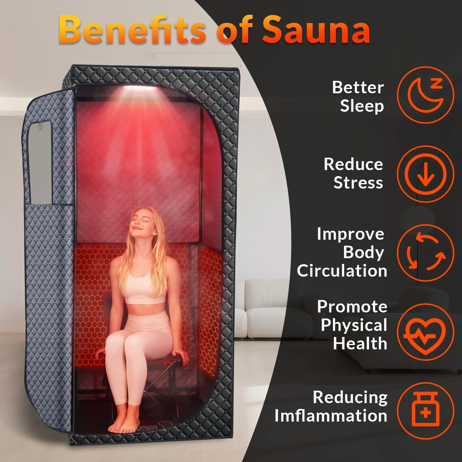 Veloqore Dry Infrared Sauna, Saunas Box with Red Light Therapy for Relaxation, Detox and Muscle Relief, 9 Levels Up to 140°F Personal Indoor Saunas Tent, Portable Sauna for Home, Bedroom, Living Room - Image 6