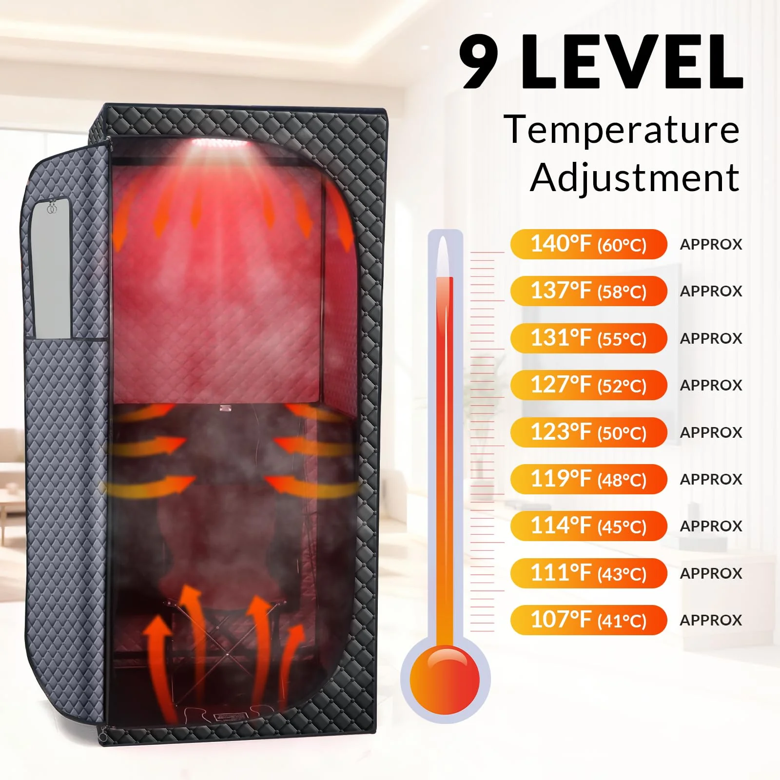 Veloqore Dry Infrared Sauna, Saunas Box with Red Light Therapy for Relaxation, Detox and Muscle Relief, 9 Levels Up to 140°F Personal Indoor Saunas Tent, Portable Sauna for Home, Bedroom, Living Room - Image 7