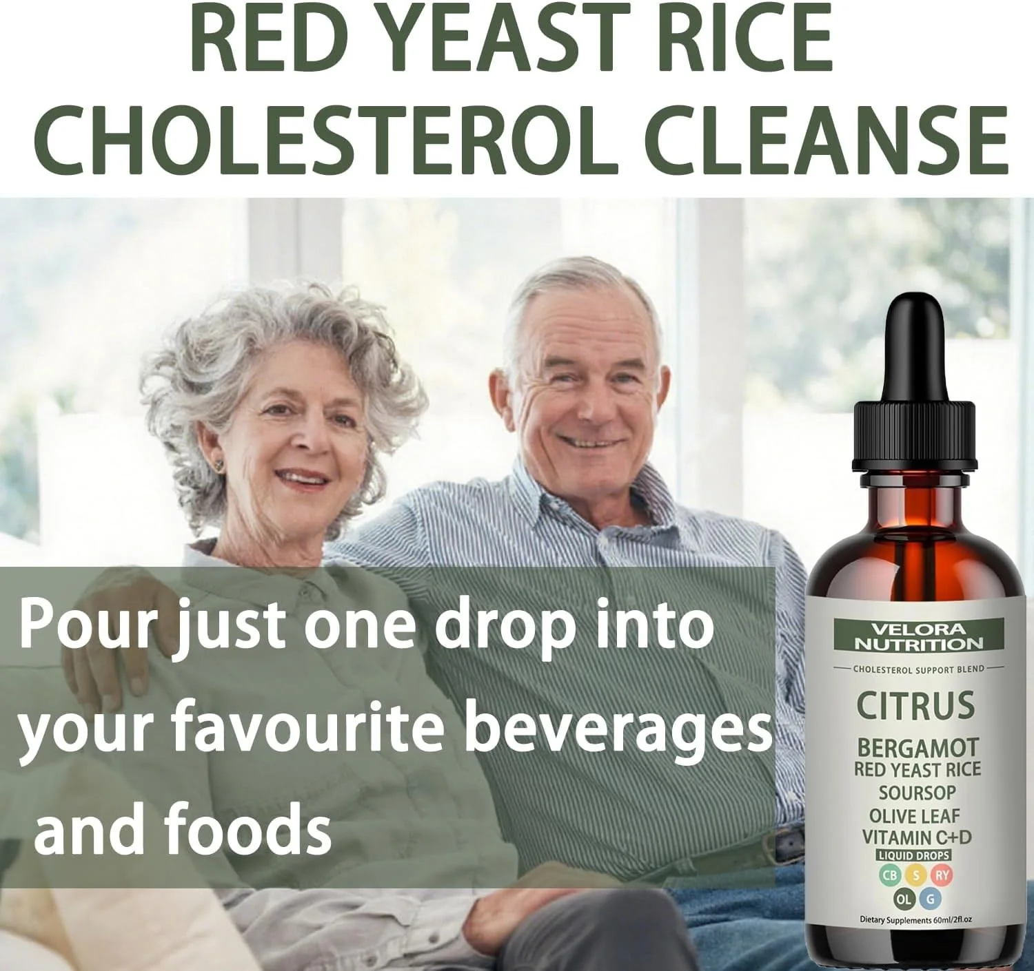 velora Red Yeast Rice Cholesterol Cleans Drops with Citrus, Bergamot, Red Yeast Rice, Soursop, Olive Leaf, Vitamin C+D, Natural, Non-GMO, Vegan 2 fl oz (1pc) - Image 7