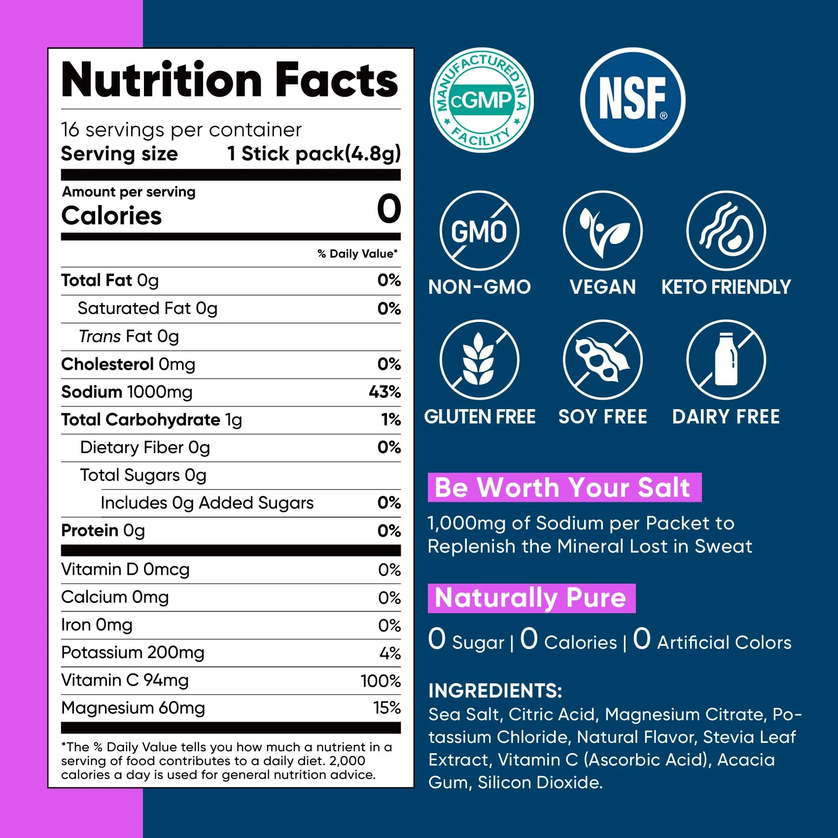 Venture Pal High Sodium Sugar-Free Electrolyte Powder Packets - Hydration Packets with Sodium, Potassium & Magnesium | Zero Calories | Vegan, Keto, and Paleo Friendly | 30 Sticks - Image 8