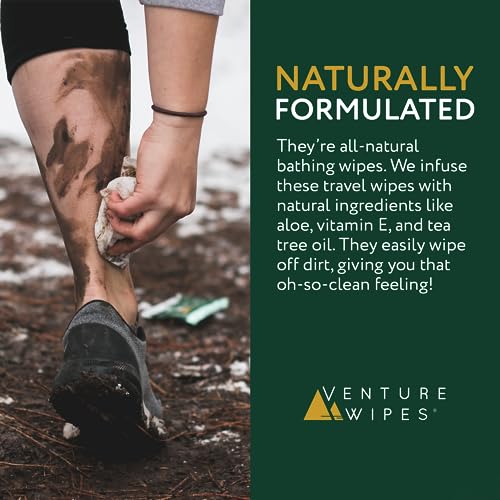 Venture Wipes Tea Tree Oil Body Wipes - Adventure Wipes for Adults - Biodegradable Cleansing With Aloe and Vitamin E - Camping Essentials - Individually Wrapped - 25 Count Bag - Image 10