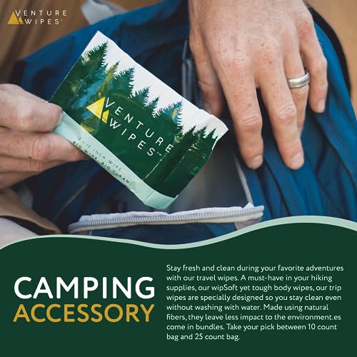 Venture Wipes Tea Tree Oil Body Wipes - Adventure Wipes for Adults - Biodegradable Cleansing With Aloe and Vitamin E - Camping Essentials - Individually Wrapped - 25 Count Bag - Image 11