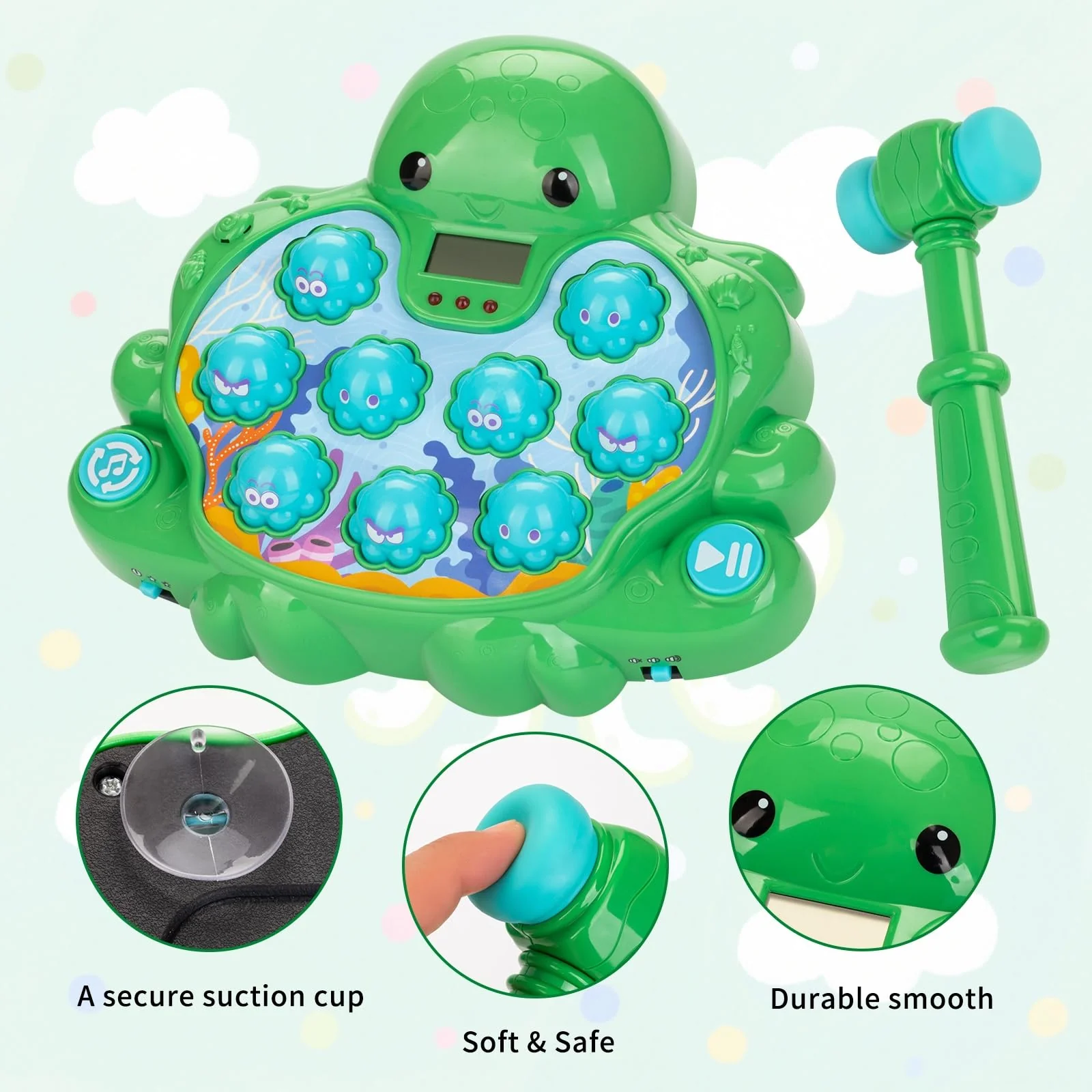Veoasis Interactive Whack A Octopus Game for Ages 2-4,Educational Toddlers Toys for 2 3 4 5 6 Year Old Boys Girls, Green, Digital Display, Silent Mode,Multiple Difficulty Levels Fun Birthday Gifts - Image 6