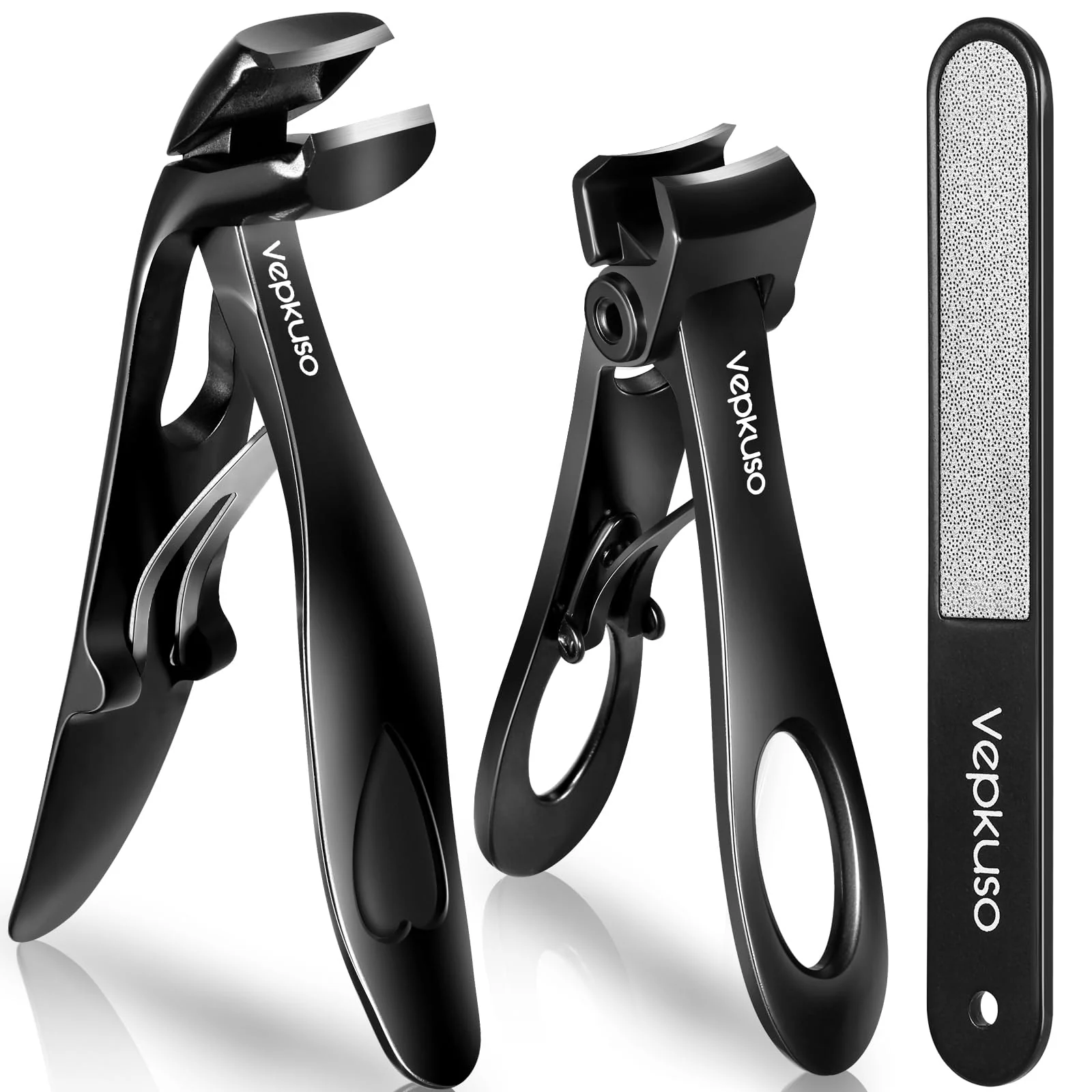 Vepkuso Nail Clippers for Seniors, Wide Jaw Fingernail Clippers and Angled Head Toenail Clippers for Thick Nail, Professional German Nail Clippers for Men, Women&Pregnant,Black - Image 2