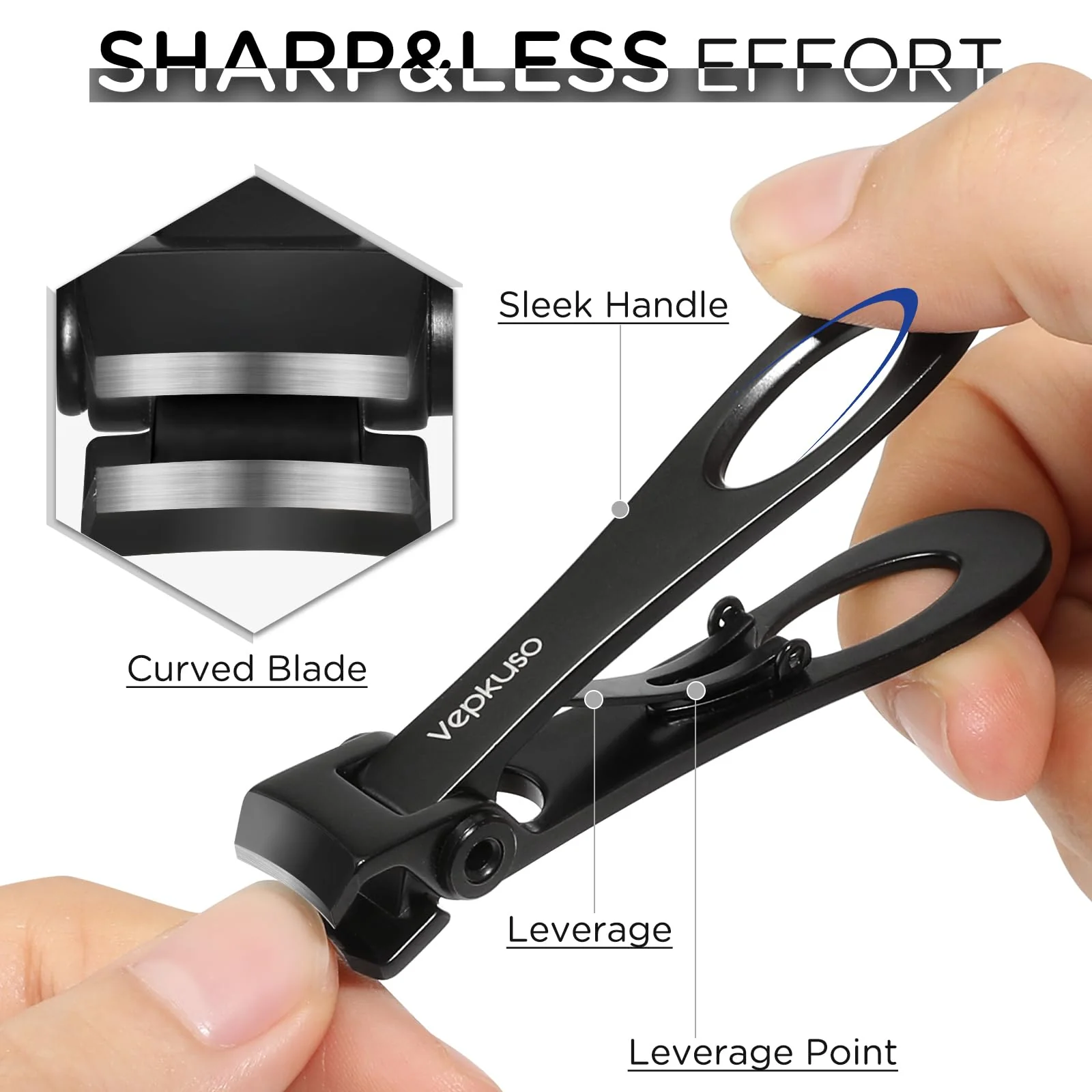 Vepkuso Nail Clippers for Seniors, Wide Jaw Fingernail Clippers and Angled Head Toenail Clippers for Thick Nail, Professional German Nail Clippers for Men, Women&Pregnant,Black - Image 5