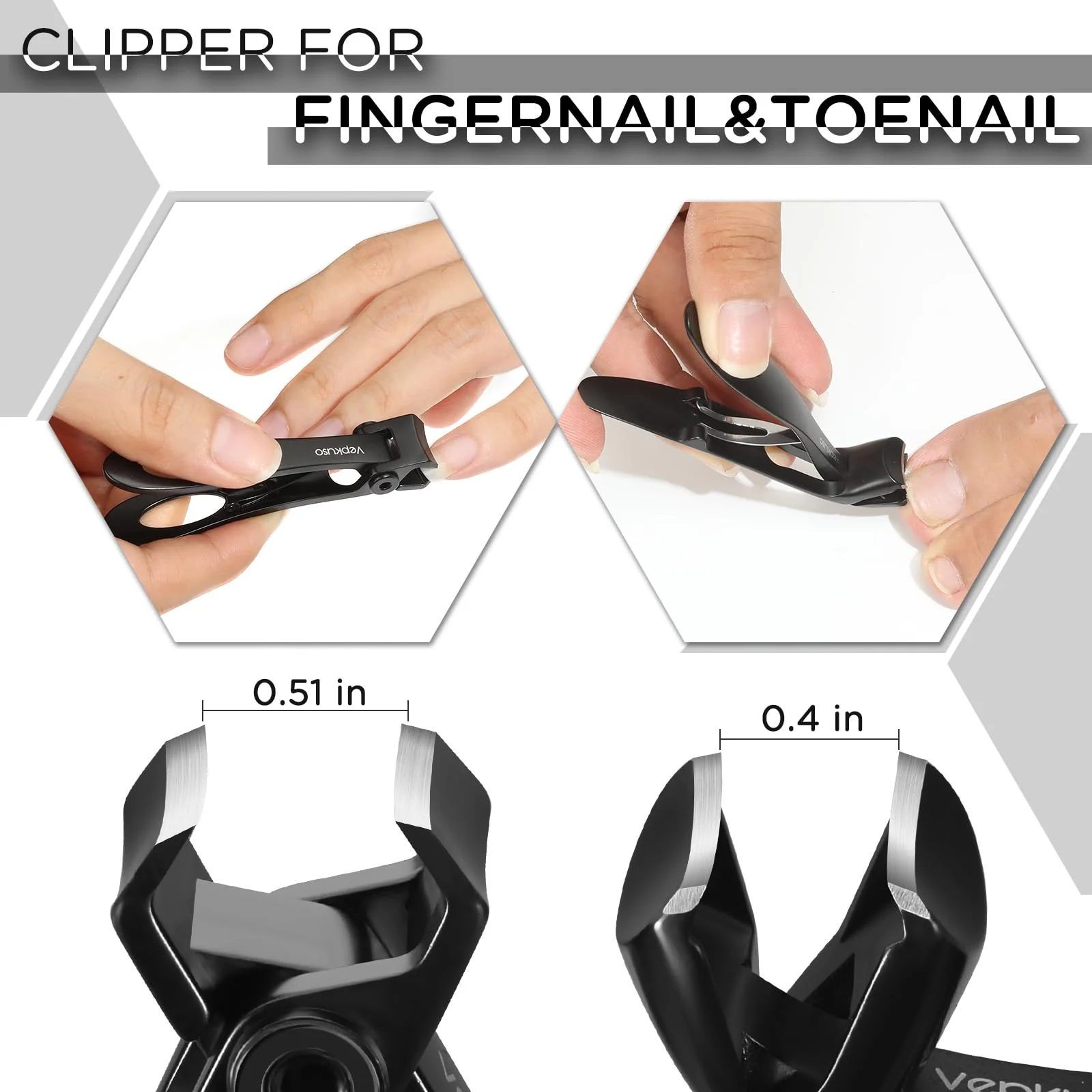 Vepkuso Nail Clippers for Seniors, Wide Jaw Fingernail Clippers and Angled Head Toenail Clippers for Thick Nail, Professional German Nail Clippers for Men, Women&Pregnant,Black - Image 6